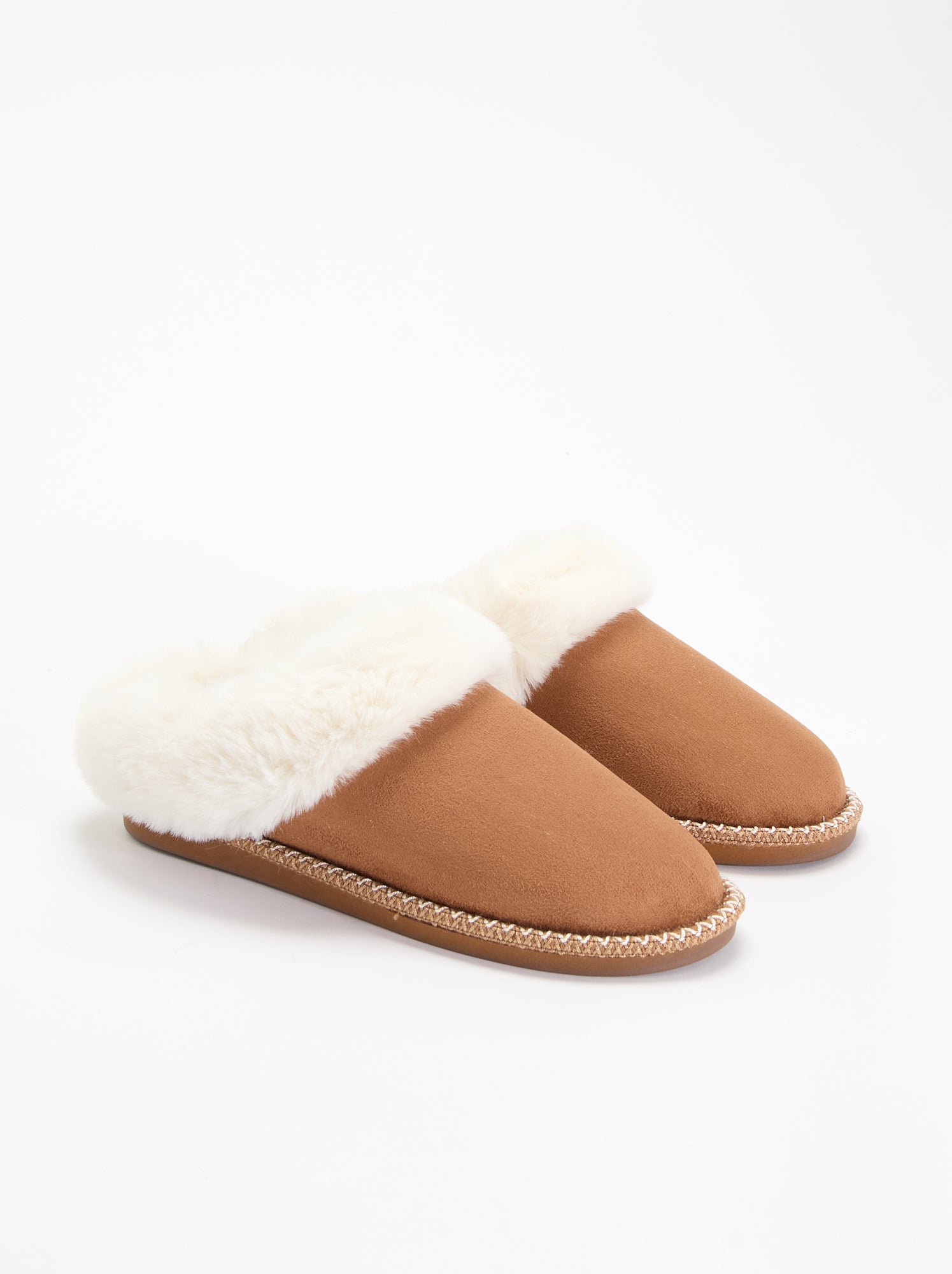 Chaussons mules fourrés - Marron