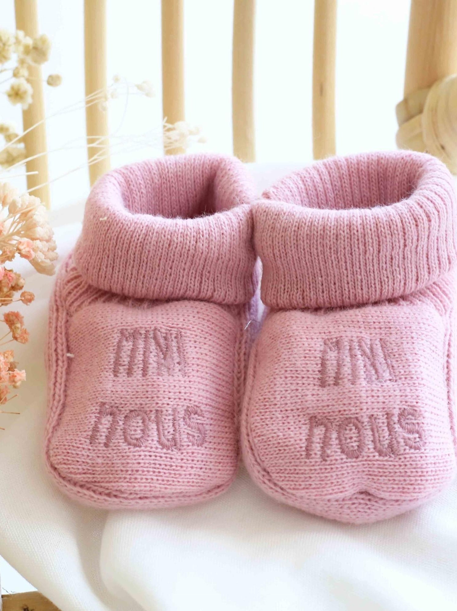 Chaussons naissance - mini nous - Vieux rose