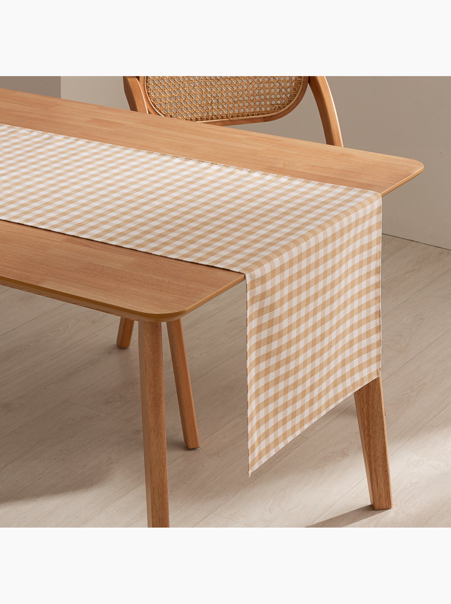 Chemin de table rectangulaire en coton à carreaux vichy, résistant à l'eau - gamusi. - Beige