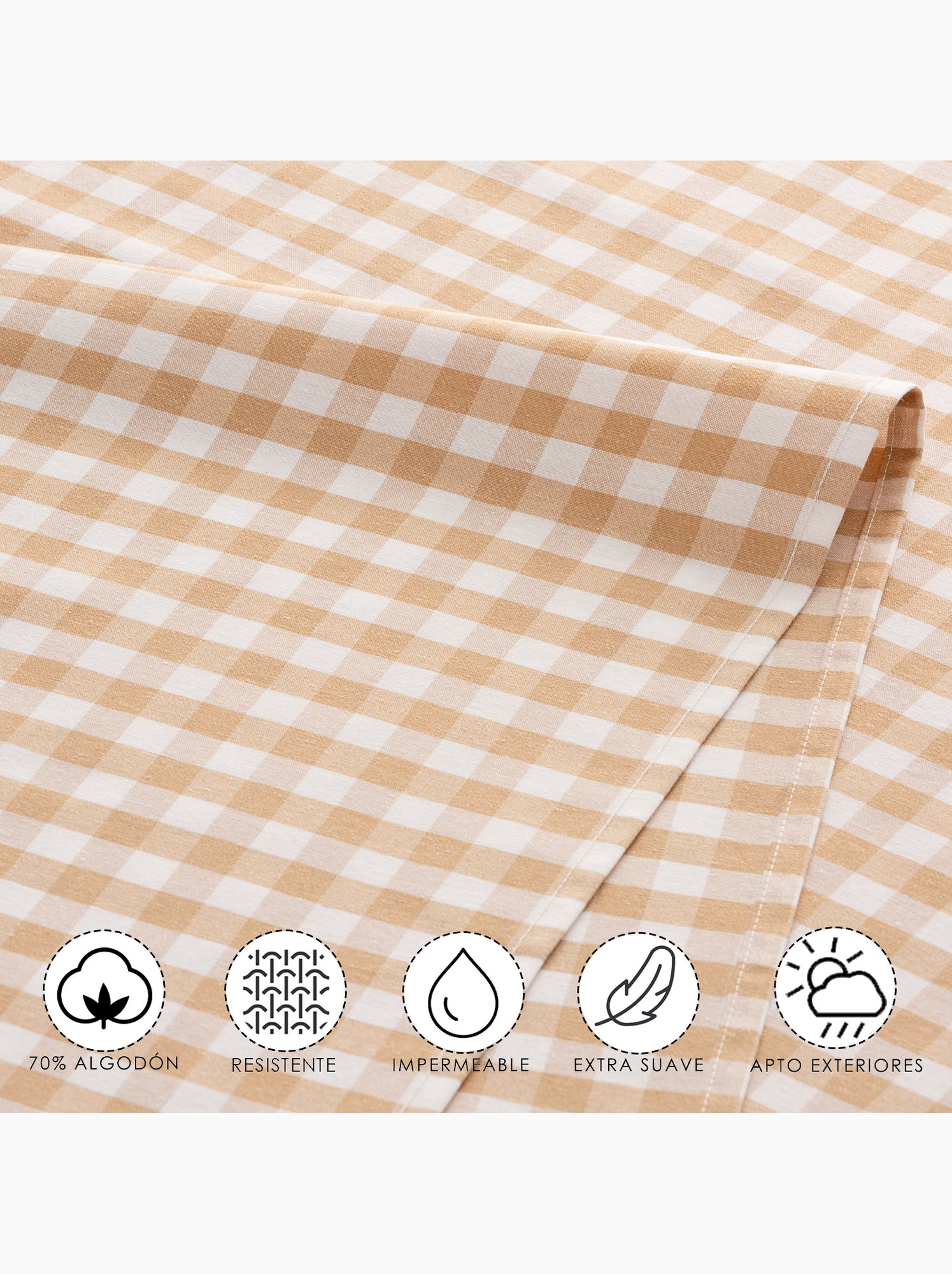 Chemin de table rectangulaire en coton à carreaux vichy, résistant à l'eau - gamusi. - Beige