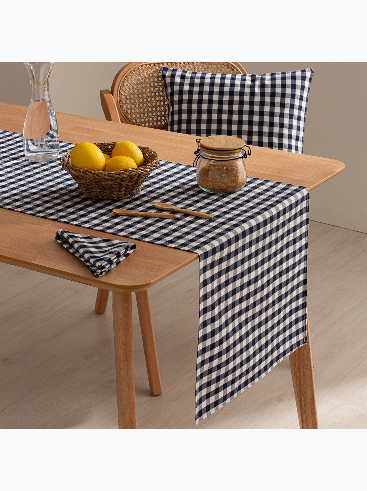 Chemin de table rectangulaire en coton à carreaux vichy, résistant à l'eau - gamusi. - Bleu