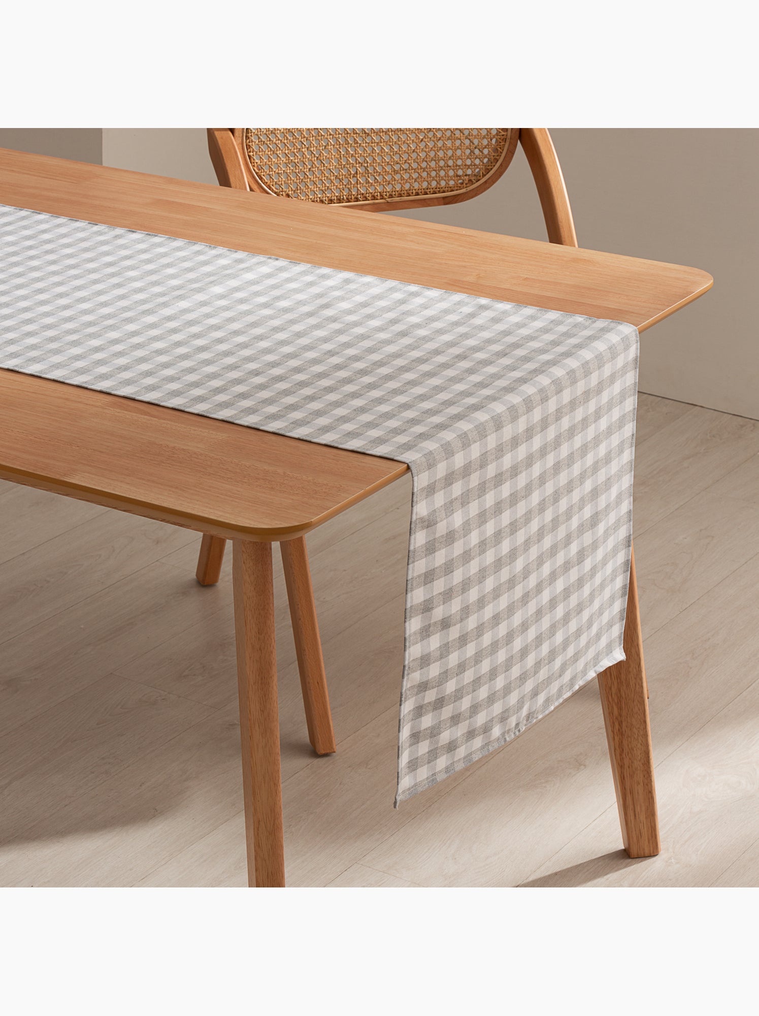 Chemin de table rectangulaire en coton à carreaux vichy, résistant à l'eau - gamusi. - Gris clair