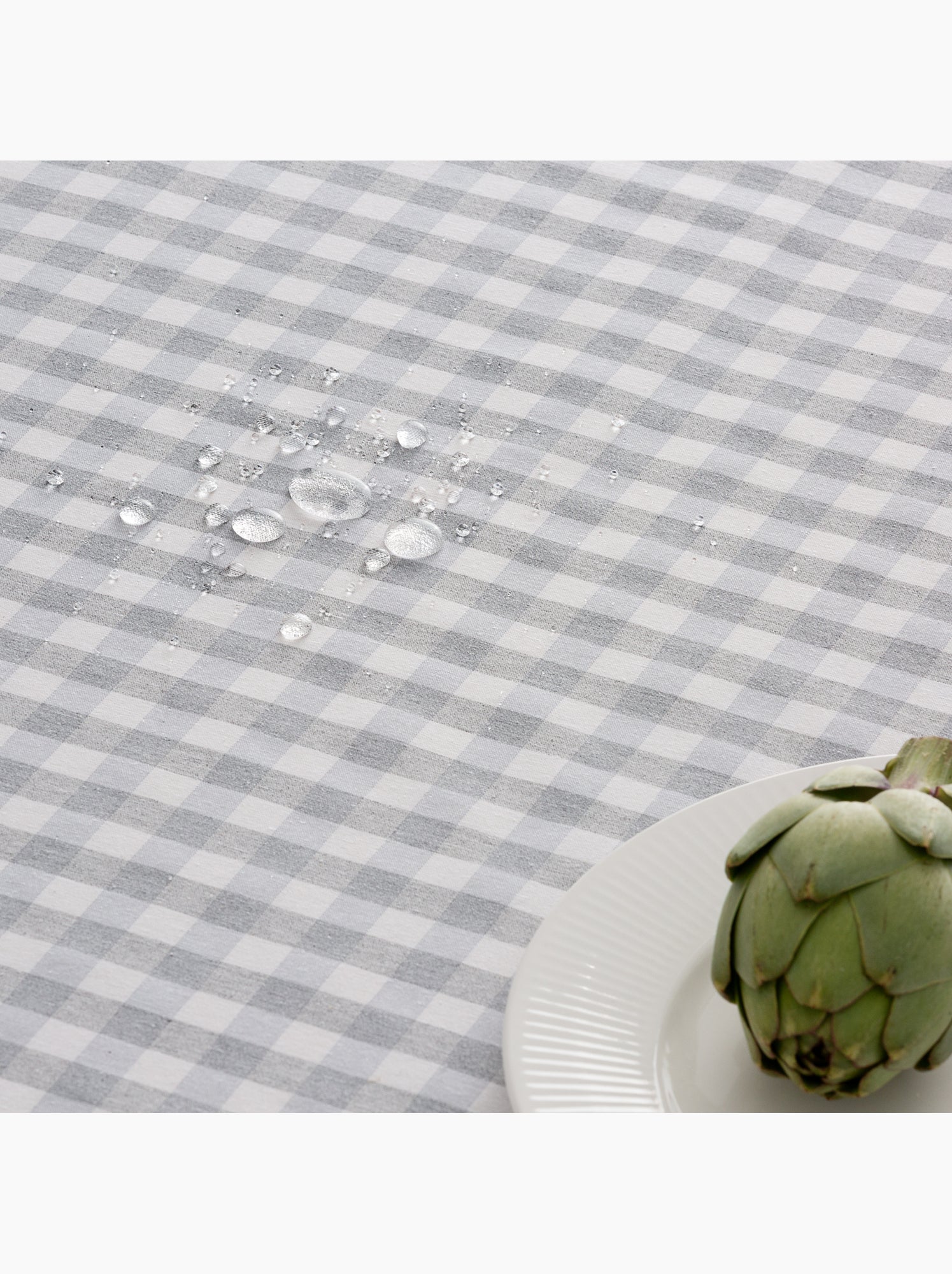 Chemin de table rectangulaire en coton à carreaux vichy, résistant à l'eau - gamusi. - Gris clair