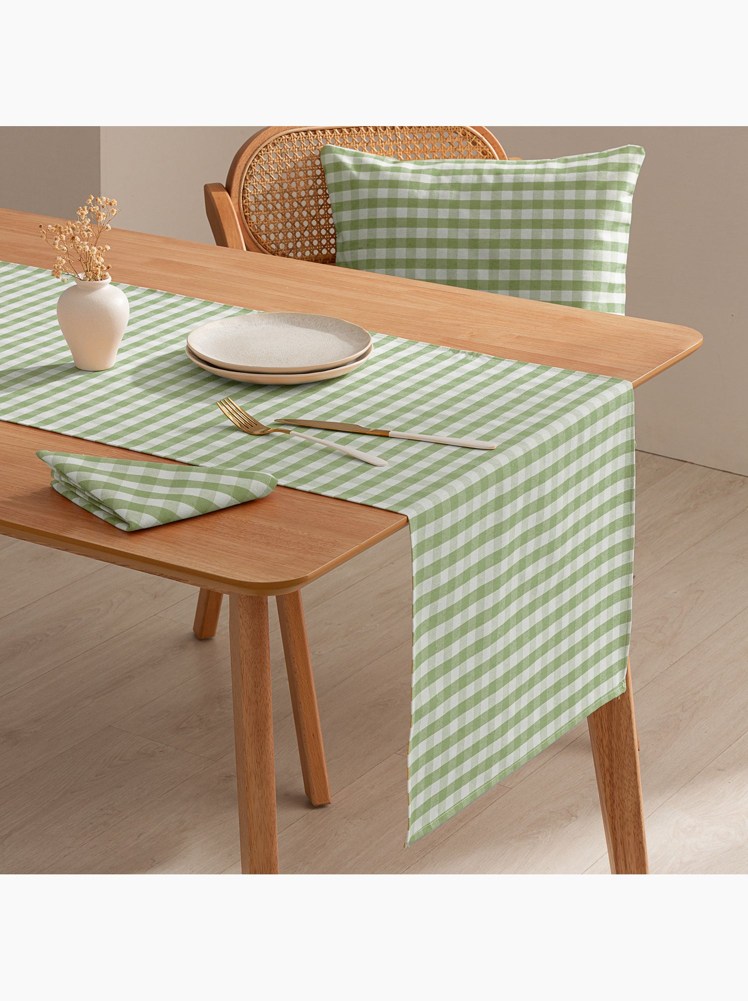 Chemin de table rectangulaire en coton à carreaux vichy, résistant à l'eau - gamusi. - Vert clair