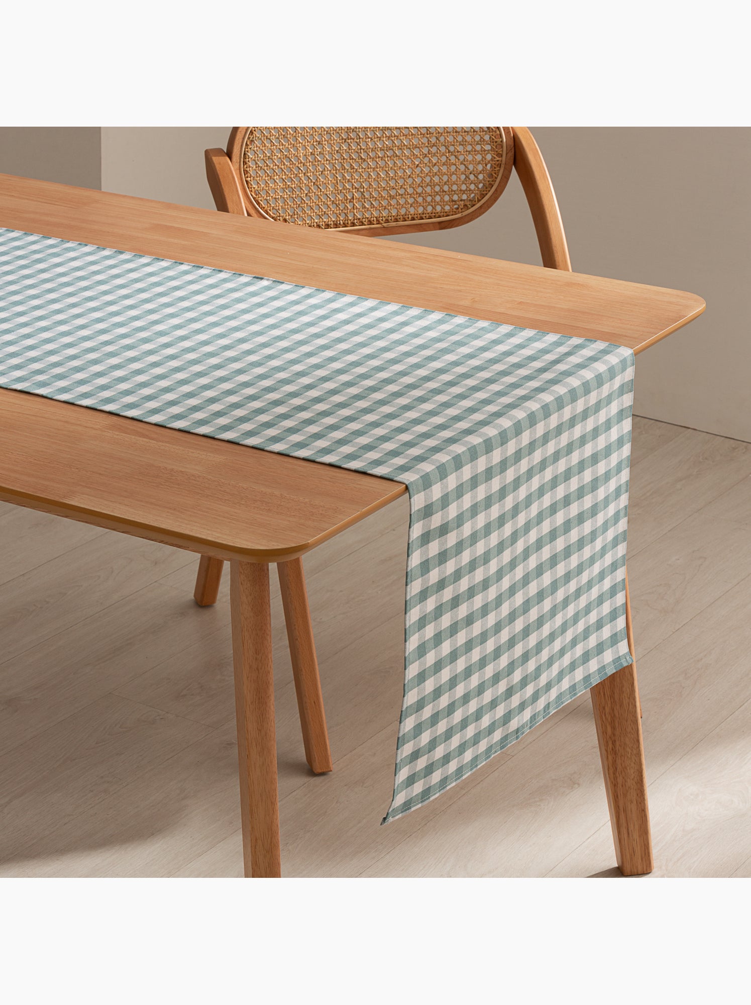 Chemin de table rectangulaire en coton à carreaux vichy, résistant à l'eau - gamusi. - Vert d'eau