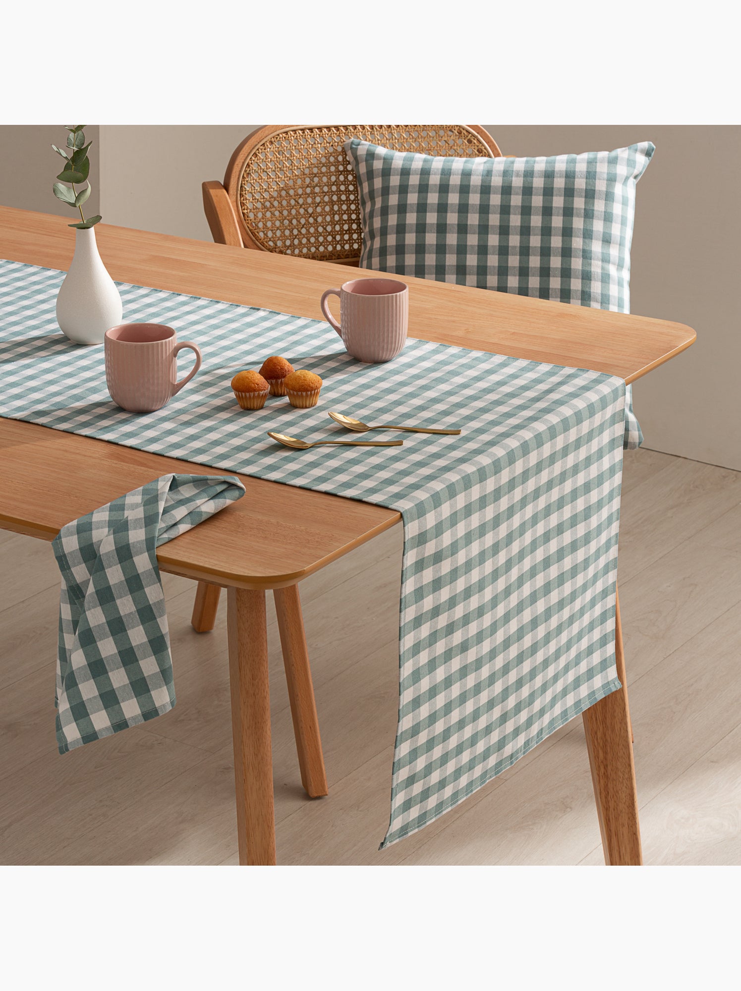 Chemin de table rectangulaire en coton à carreaux vichy, résistant à l'eau - gamusi. - Vert d'eau