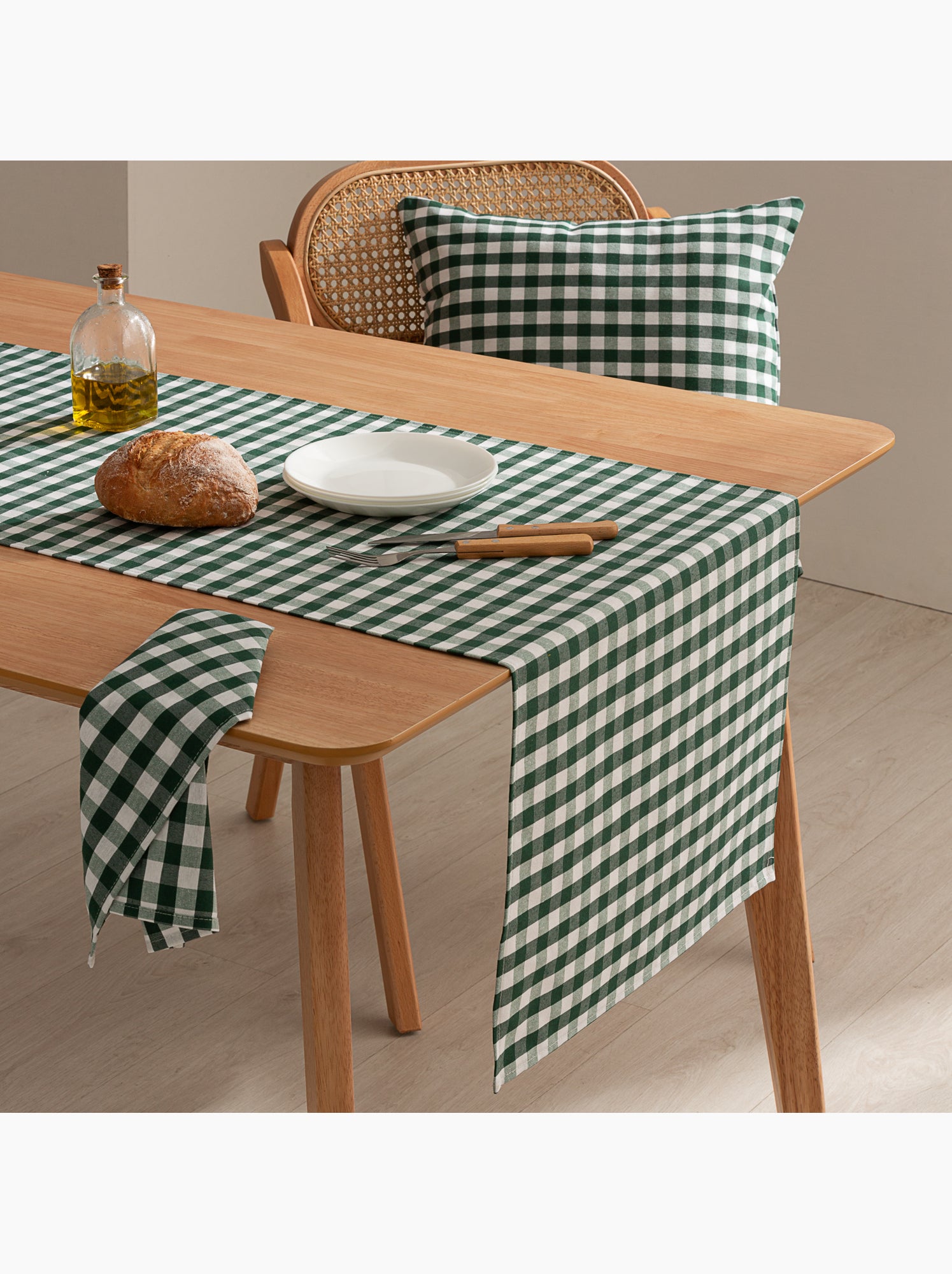 Chemin de table rectangulaire en coton à carreaux vichy, résistant à l'eau - gamusi. - Vert
