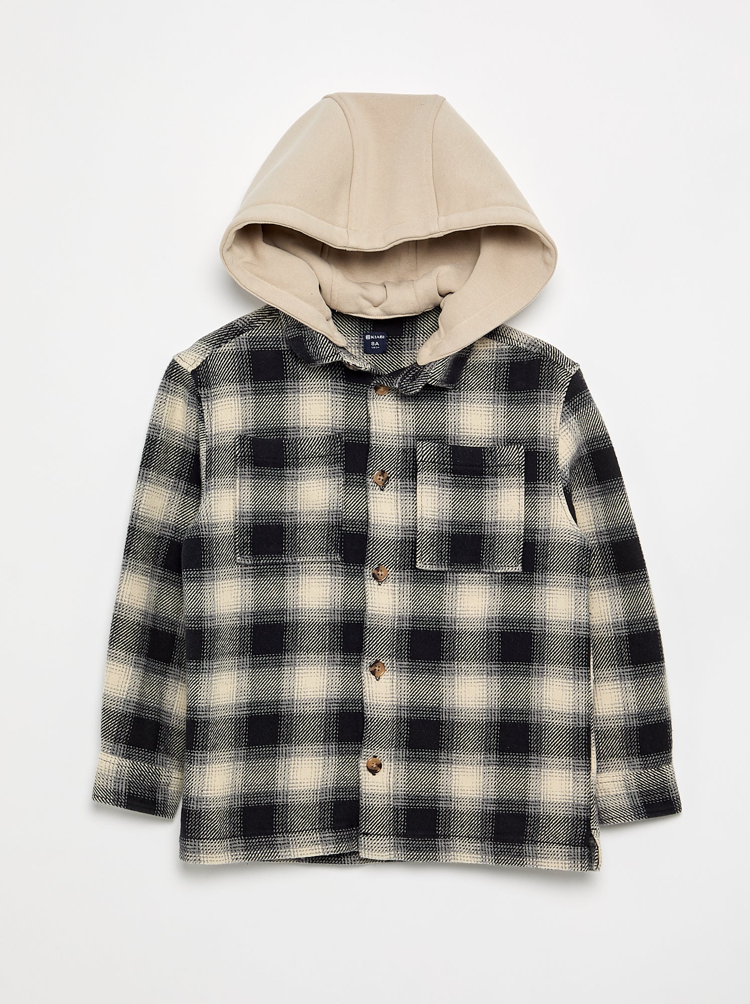Chemise à carreau en flanelle à capuche - Blanc