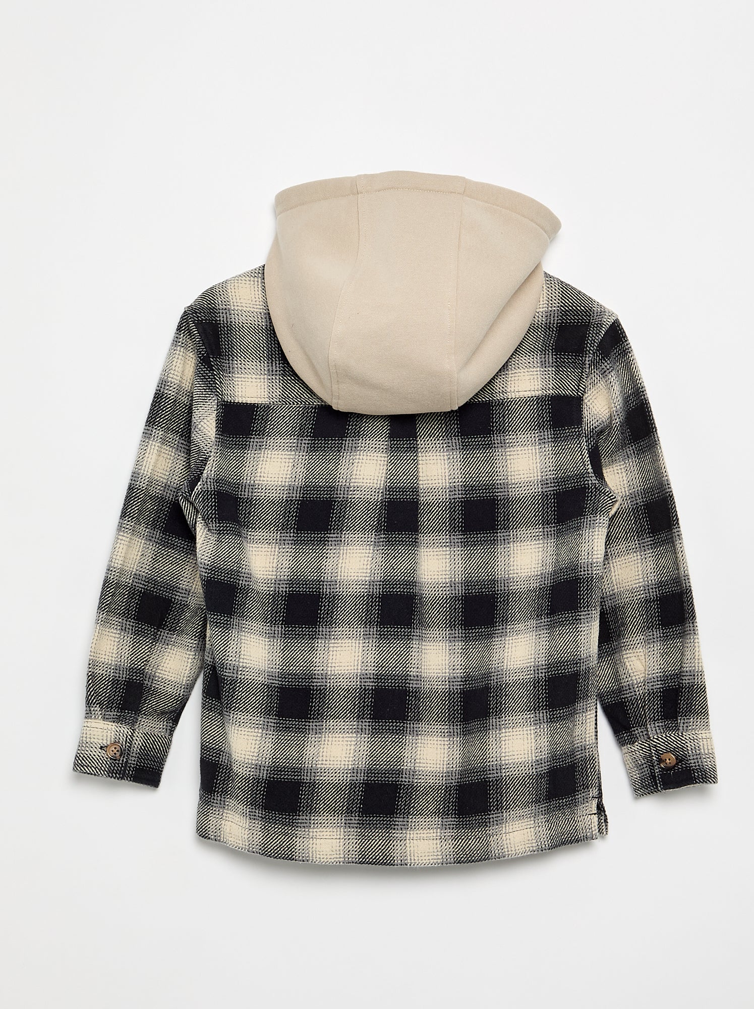 Chemise à carreau en flanelle à capuche - Blanc