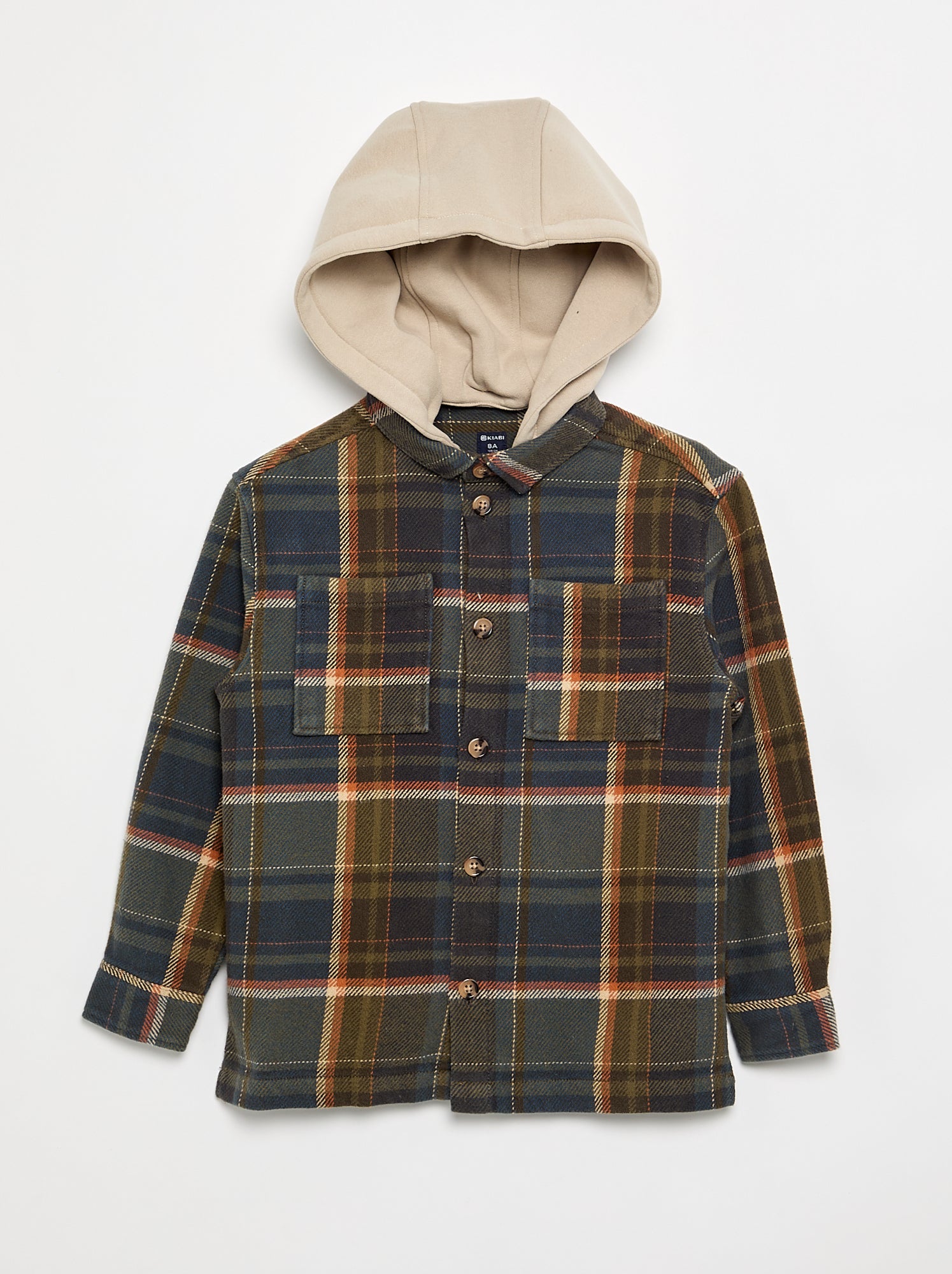 Chemise à carreau en flanelle à capuche - Kaki