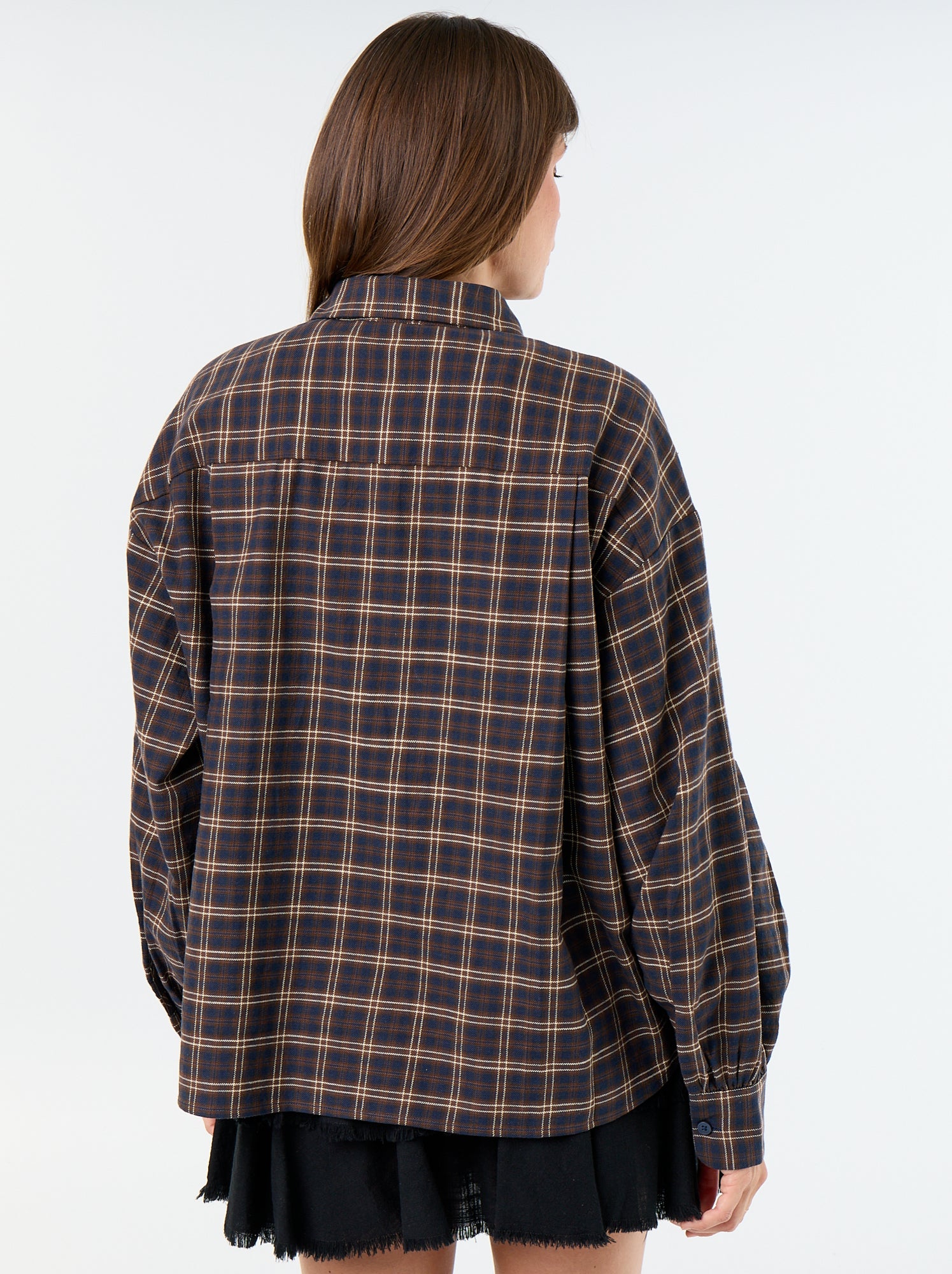 Chemise à carreaux manches longues - Bleu
