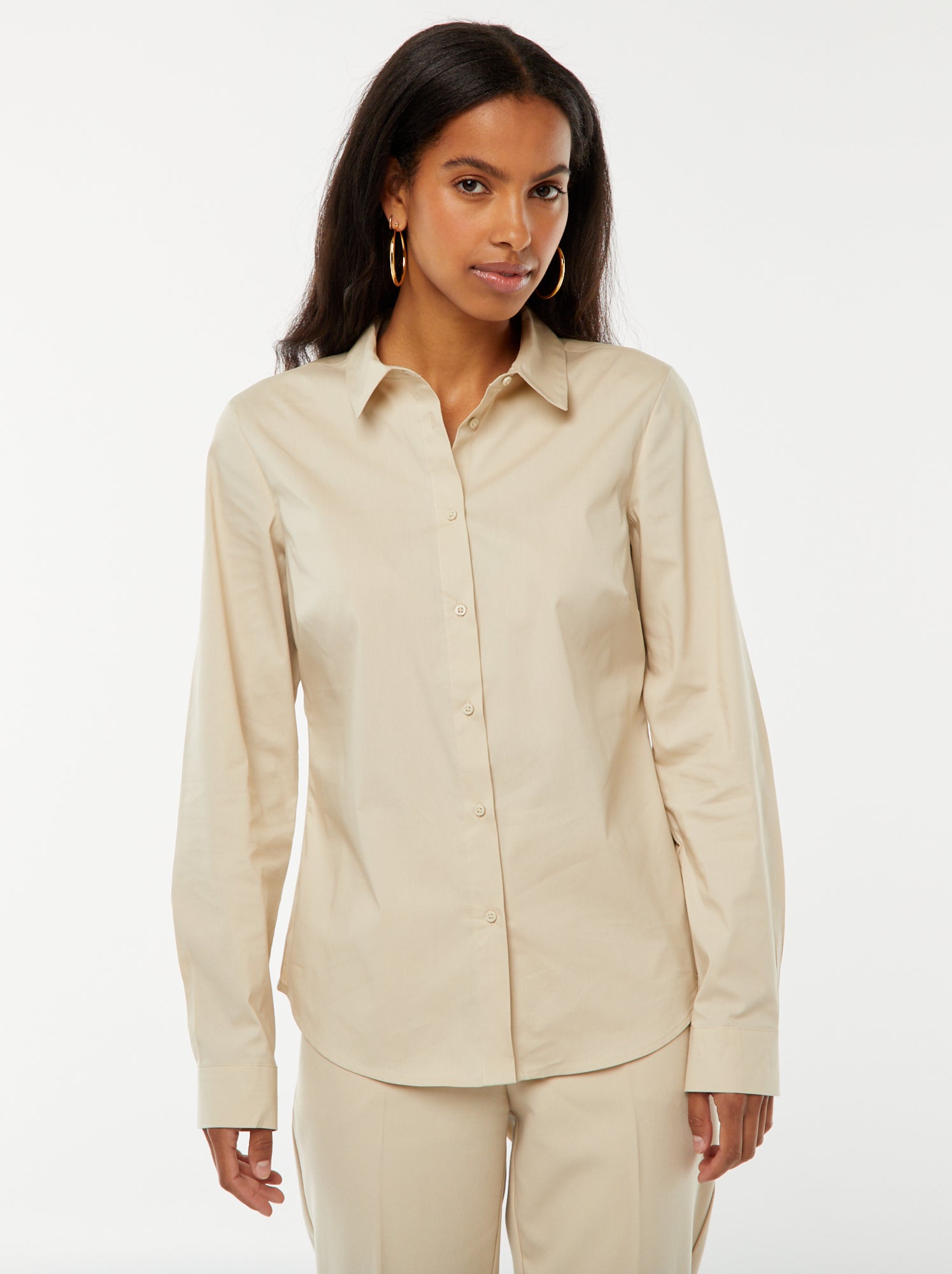 Chemise fittée col italien - Beige (YZ543_14)