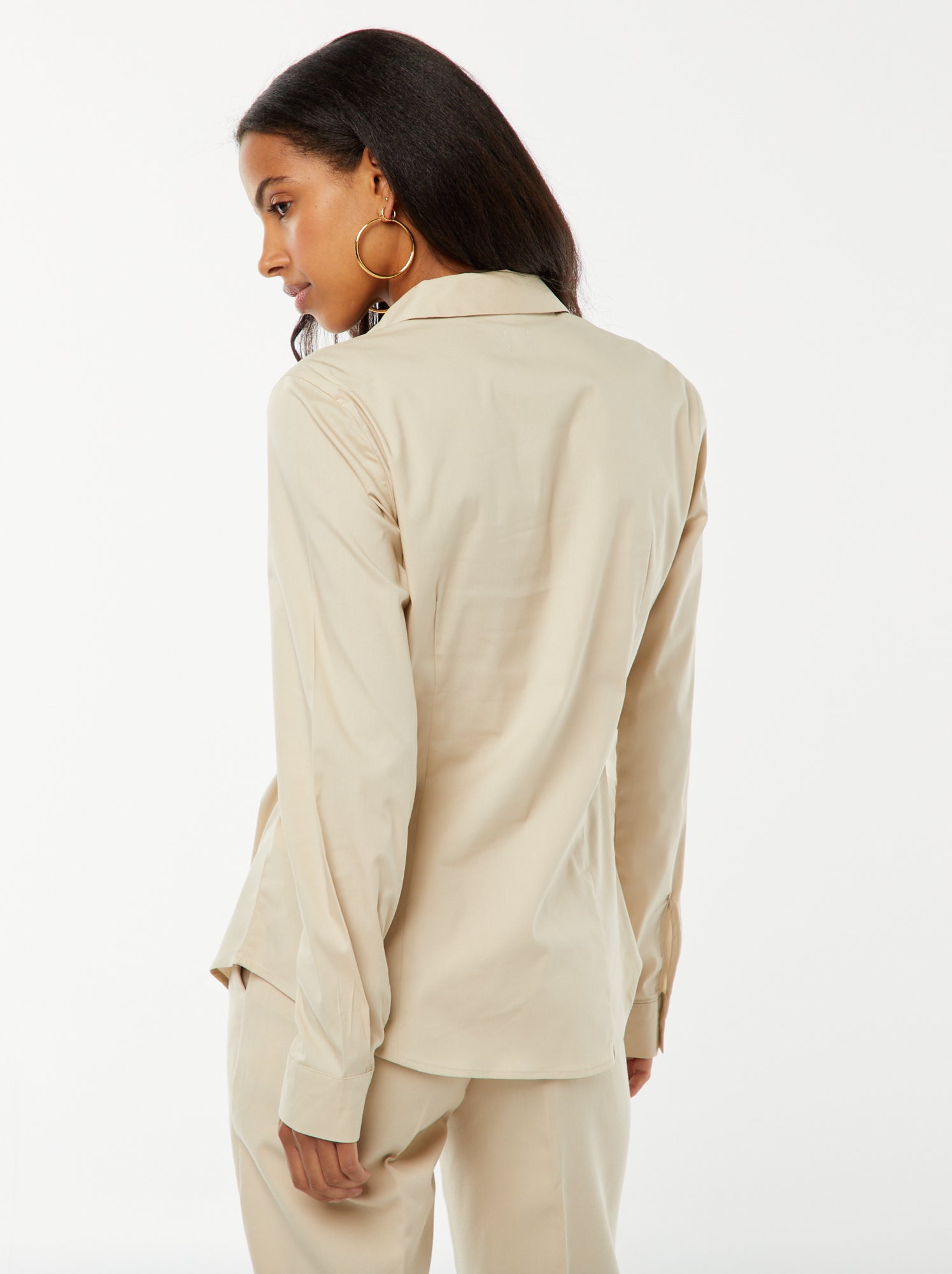 Chemise fittée col italien - Beige (YZ543_14)