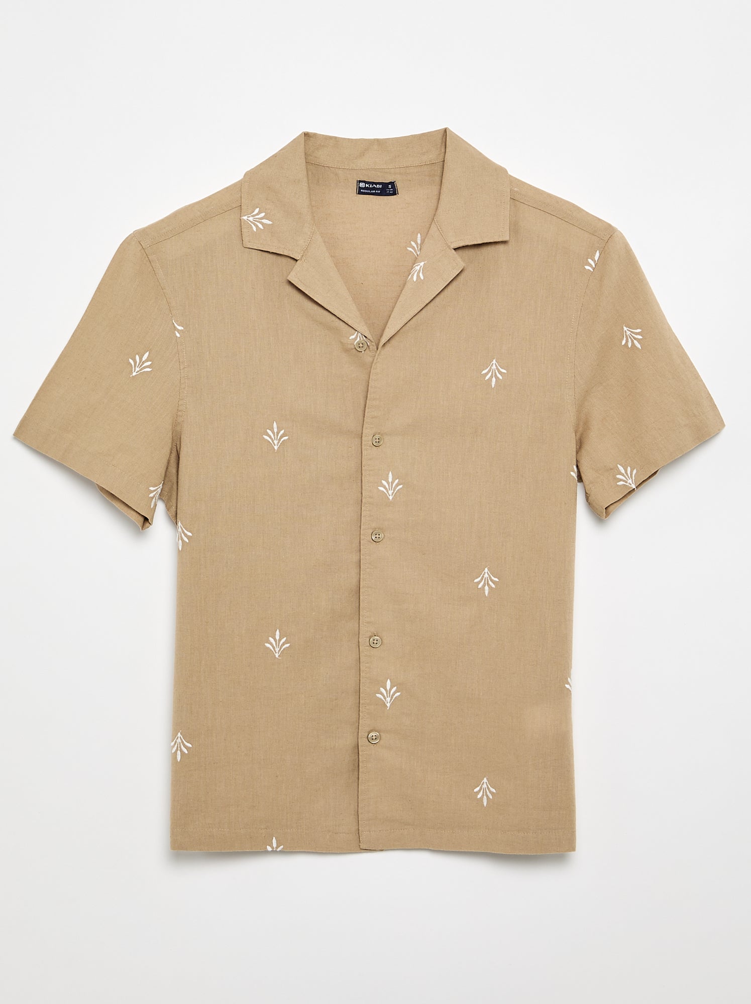 Chemise à manche courtes avec broderies - Beige