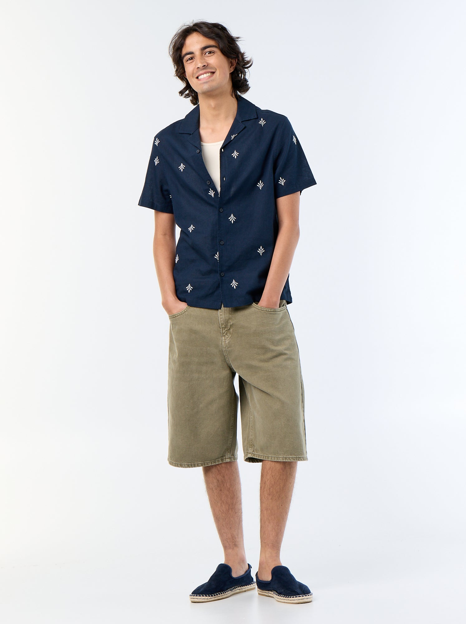 Chemise à manche courtes avec broderies - Bleu