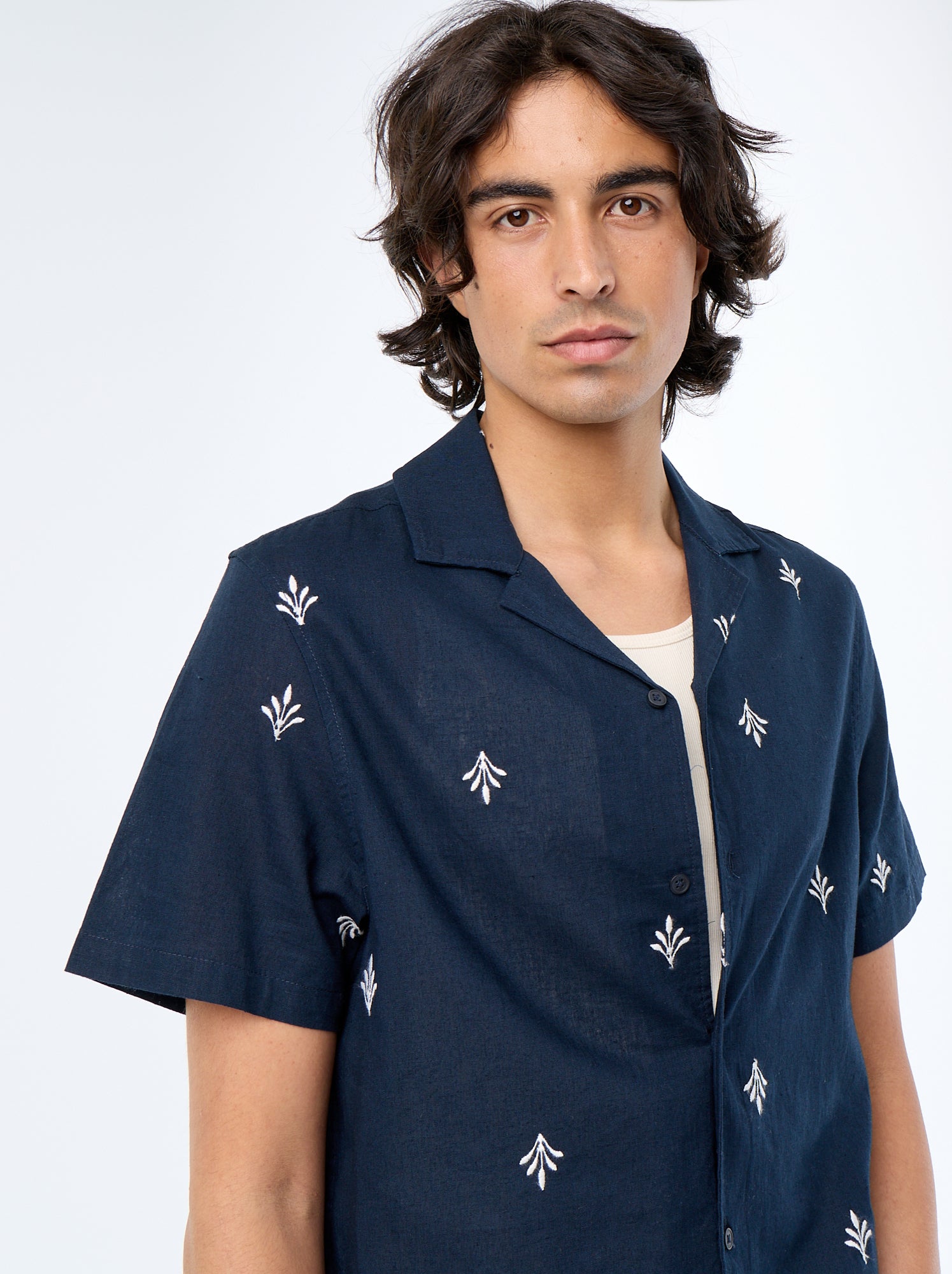 Chemise à manche courtes avec broderies - Bleu