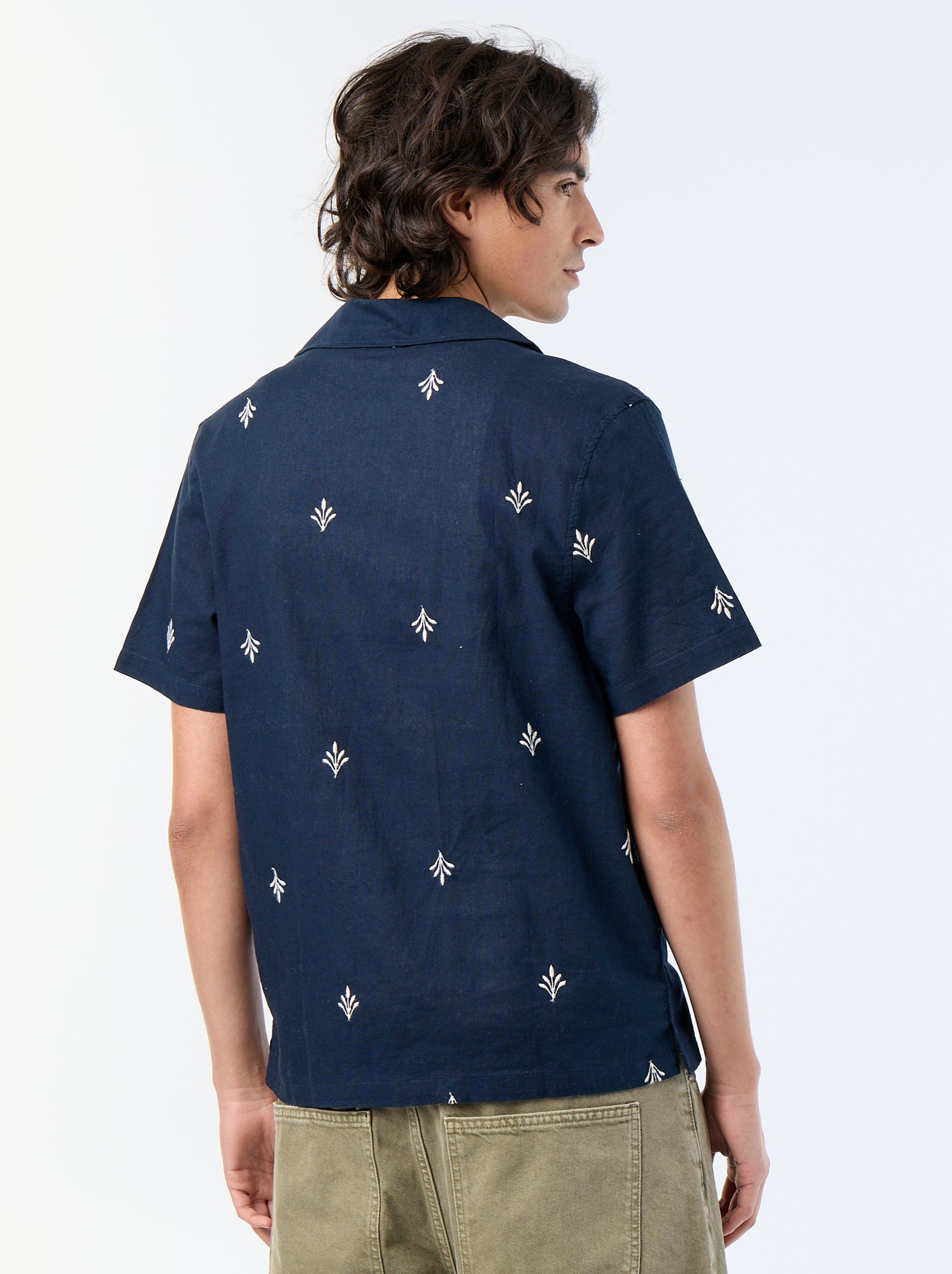 Chemise à manche courtes avec broderies - Bleu