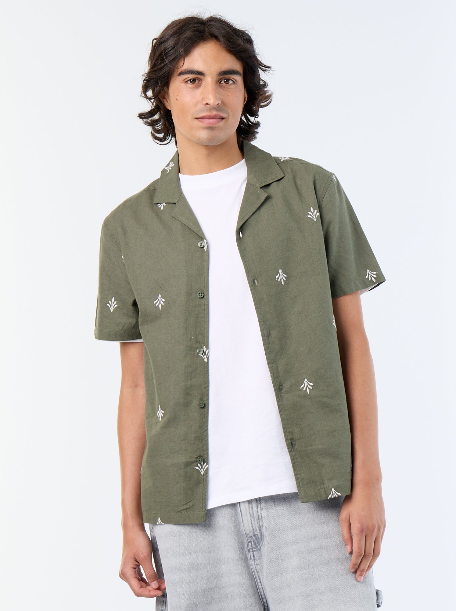 Chemise à manche courtes avec broderies - Vert