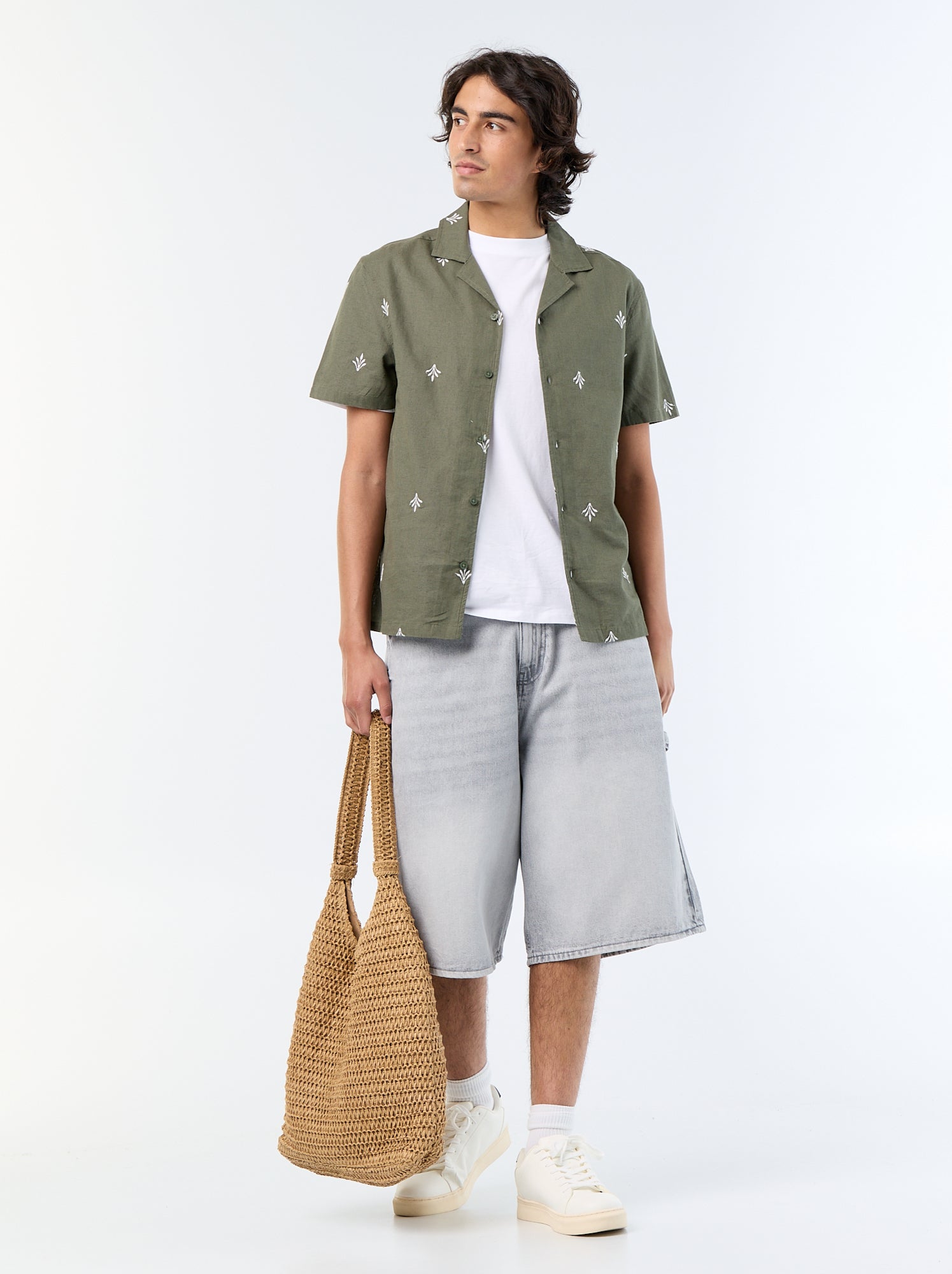 Chemise à manche courtes avec broderies - Vert
