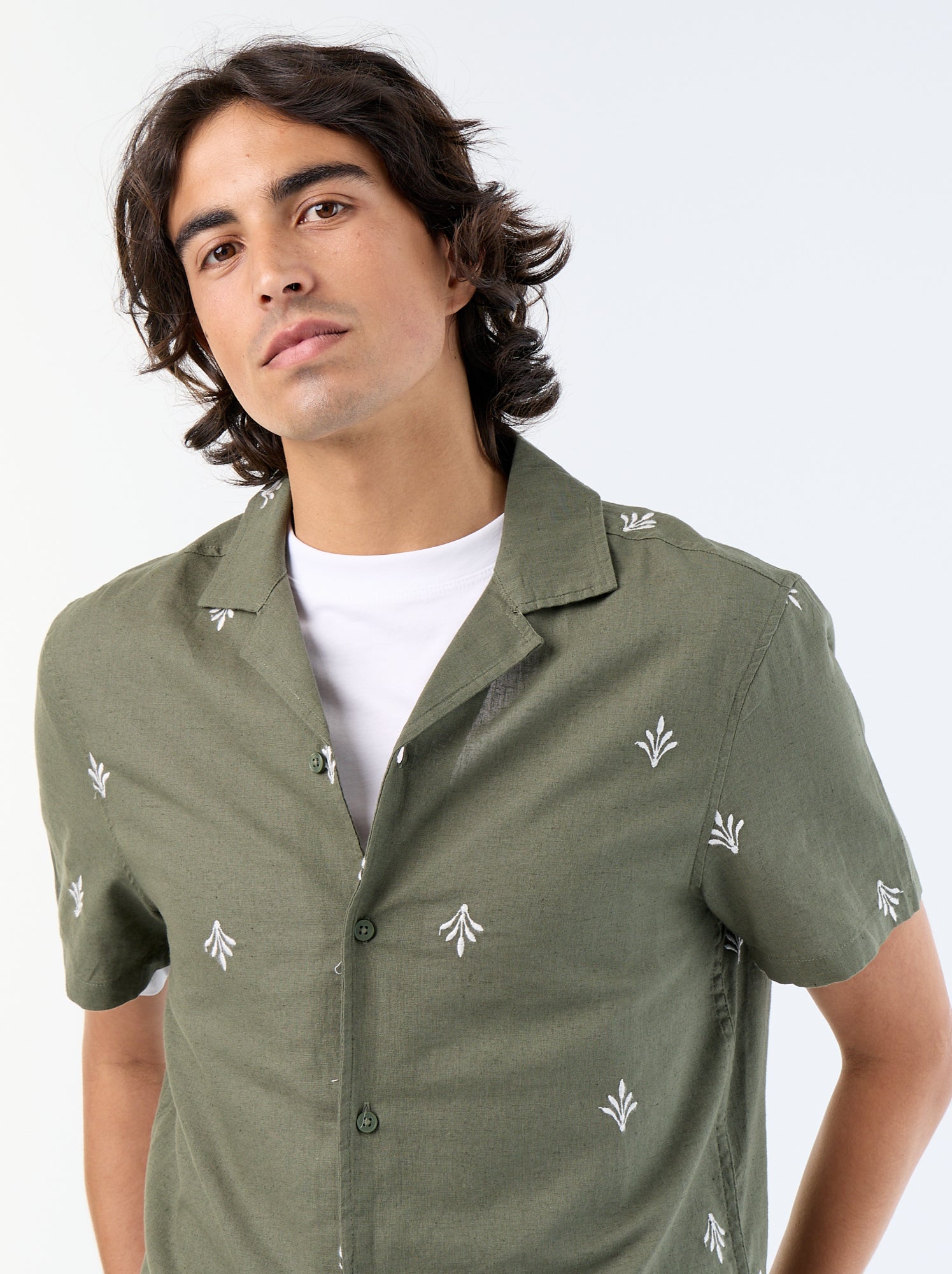 Chemise à manche courtes avec broderies - Vert