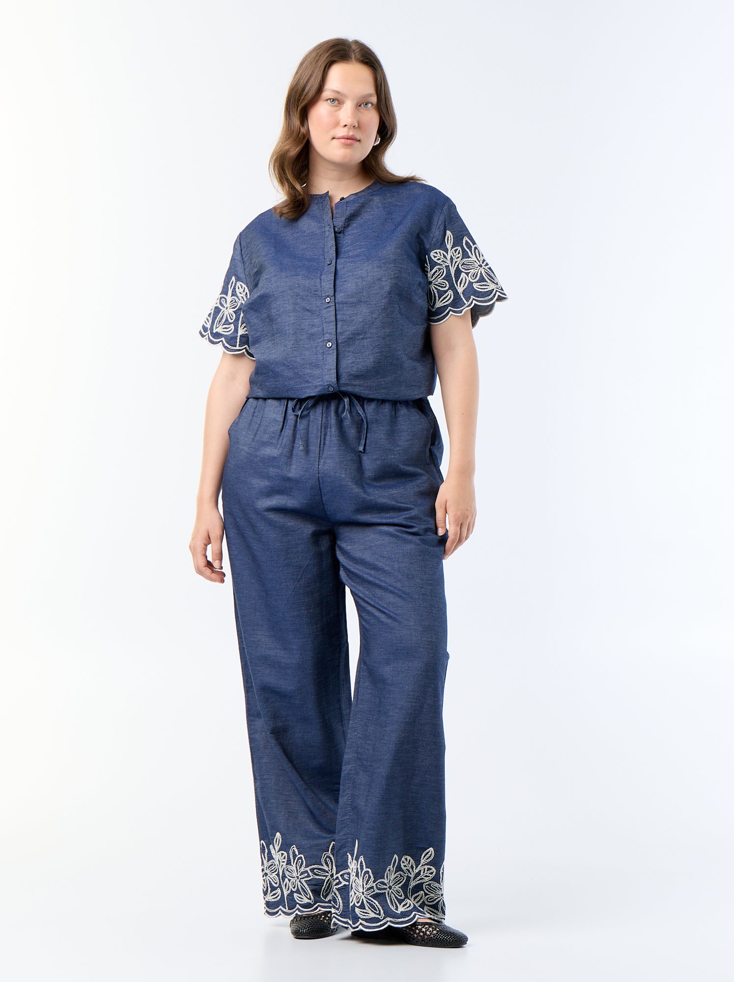 Chemise à manches brodées - Bleu