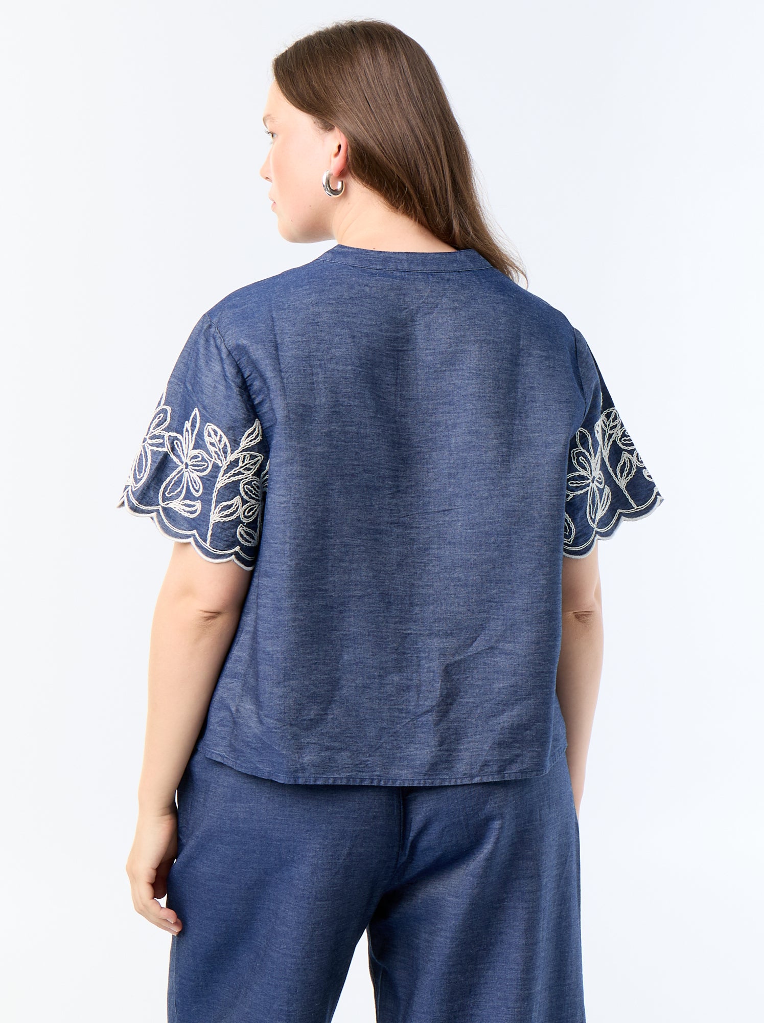 Chemise à manches brodées - Bleu
