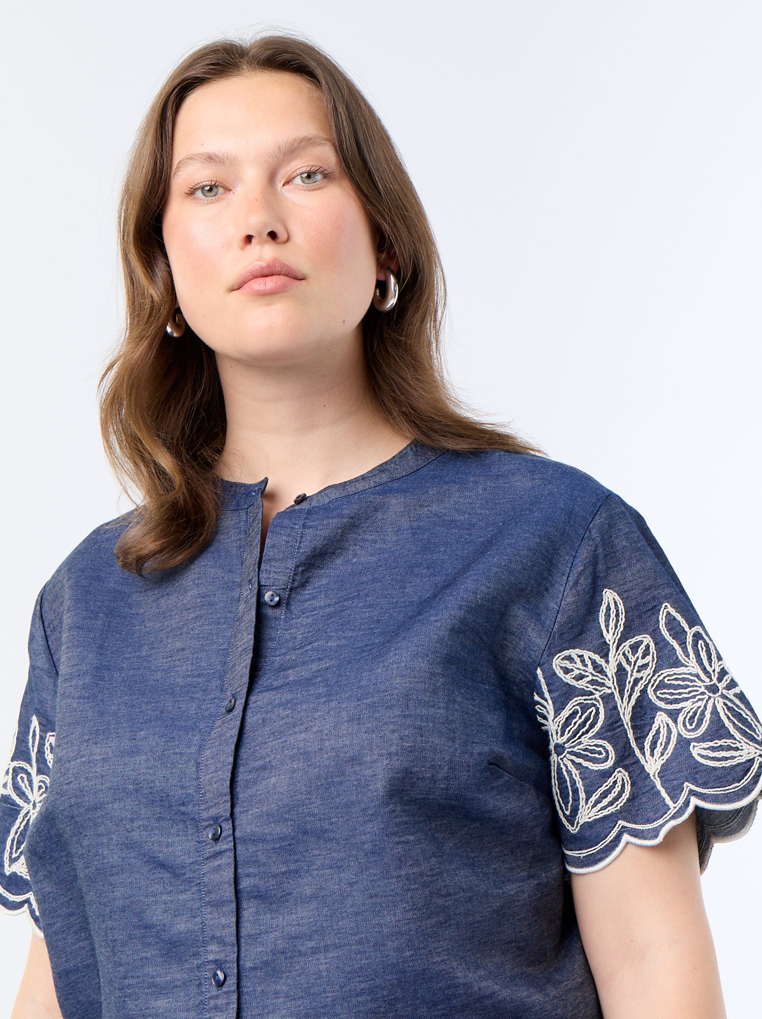 Chemise à manches brodées - Bleu