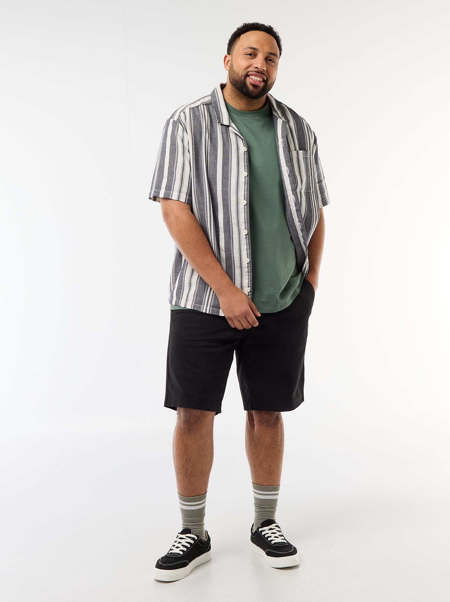Chemise à manches courtes à rayures - Noir