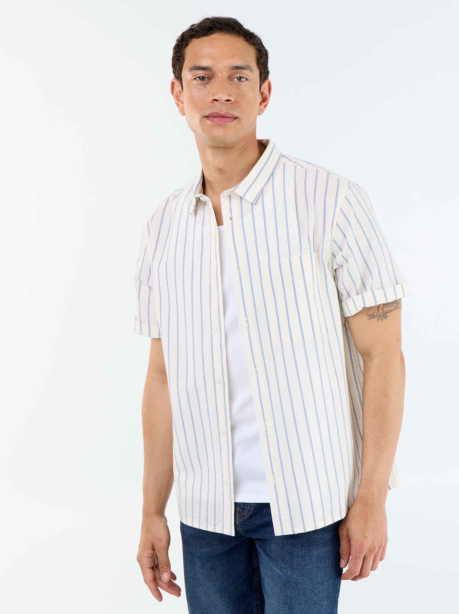 Chemise à manches courtes avec rayures - Blanc