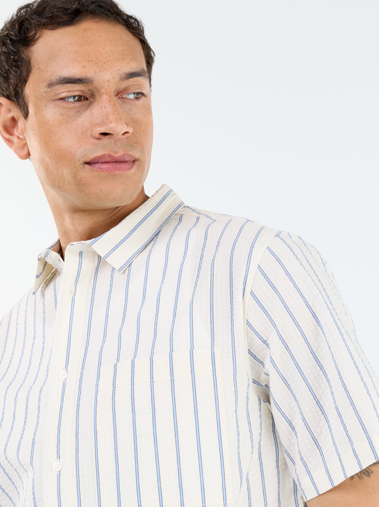 Chemise à manches courtes avec rayures - Blanc