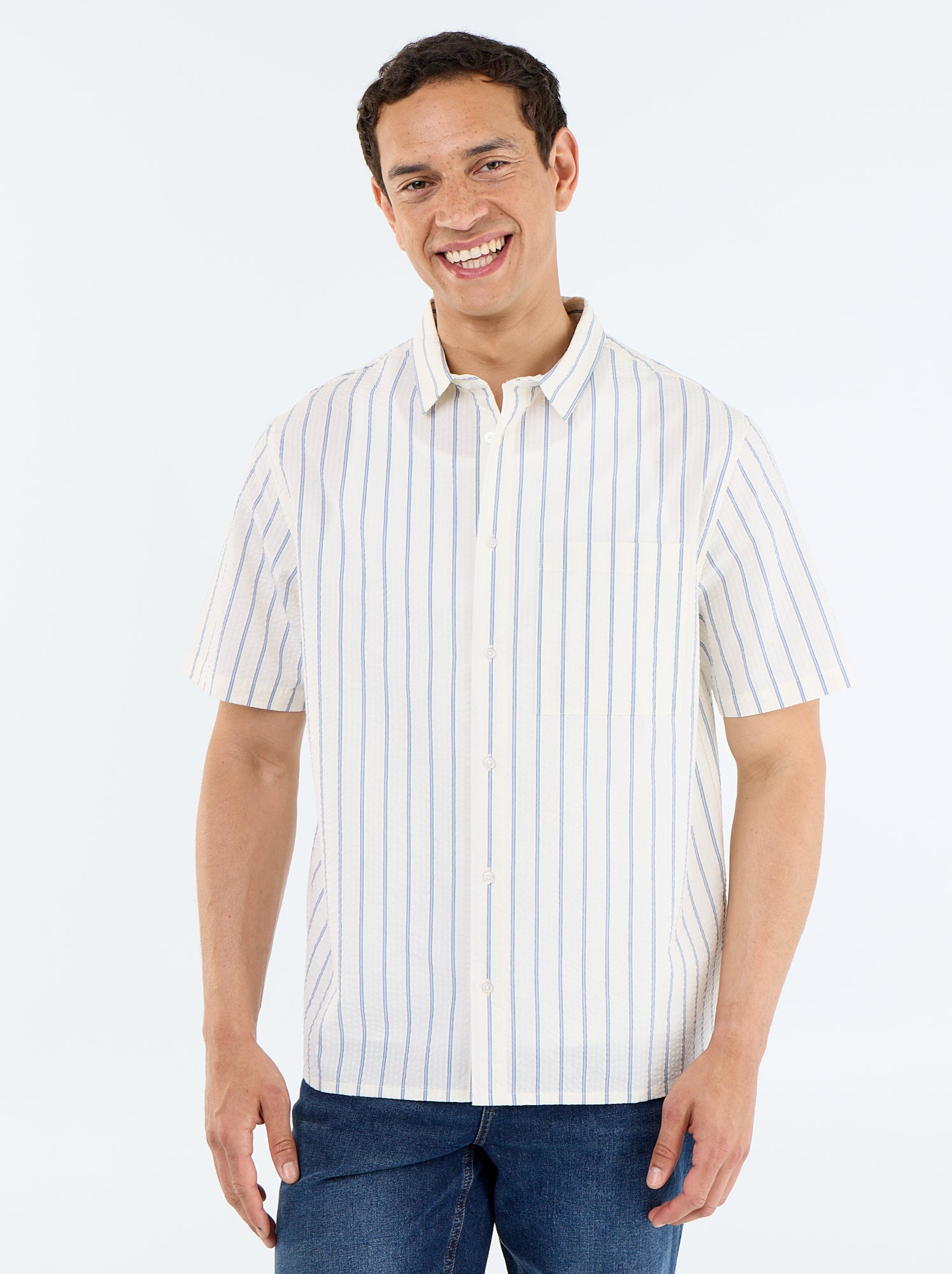 Chemise à manches courtes avec rayures - Blanc