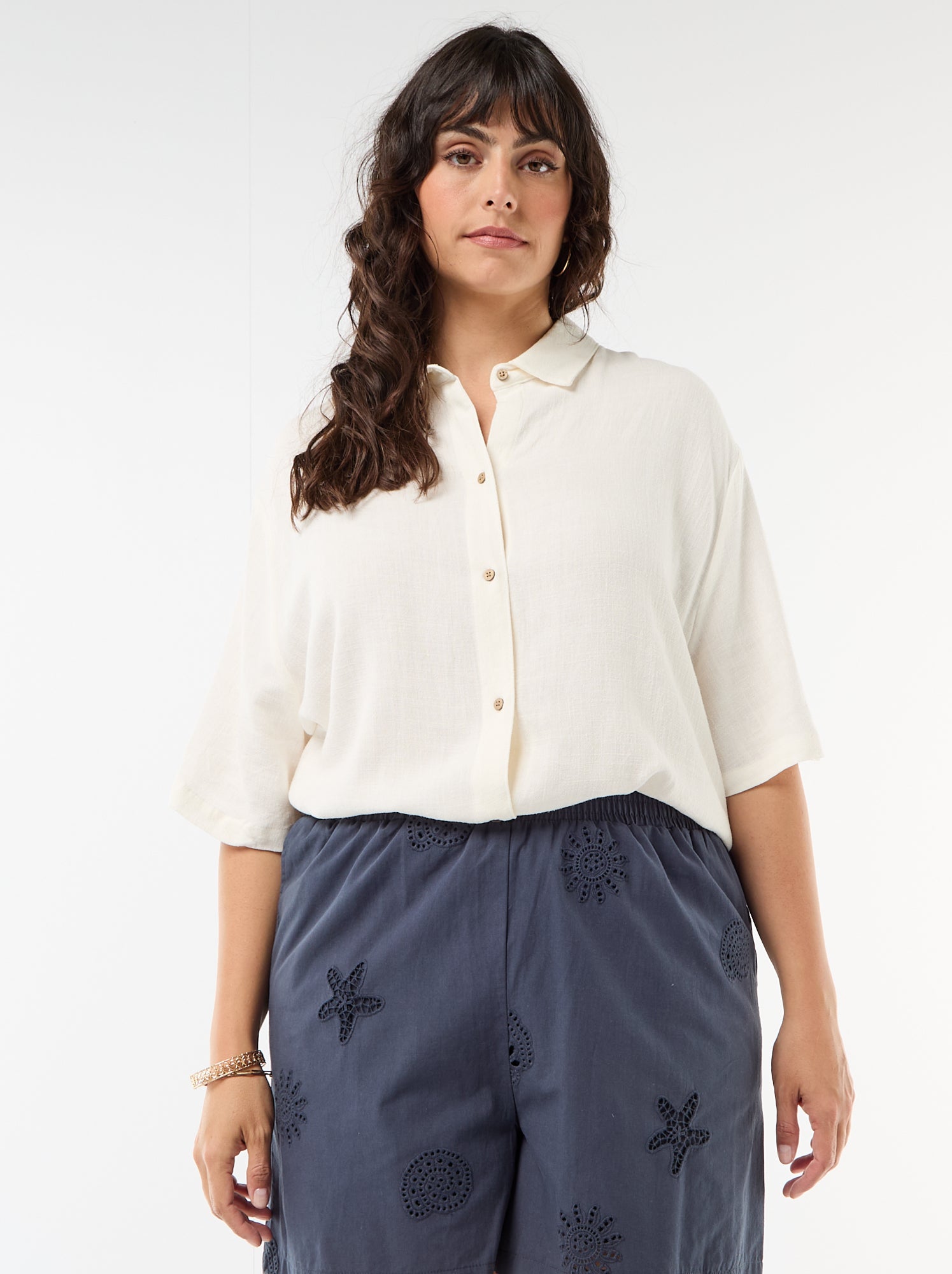 Chemise à manches courtes boutonnée - Blanc