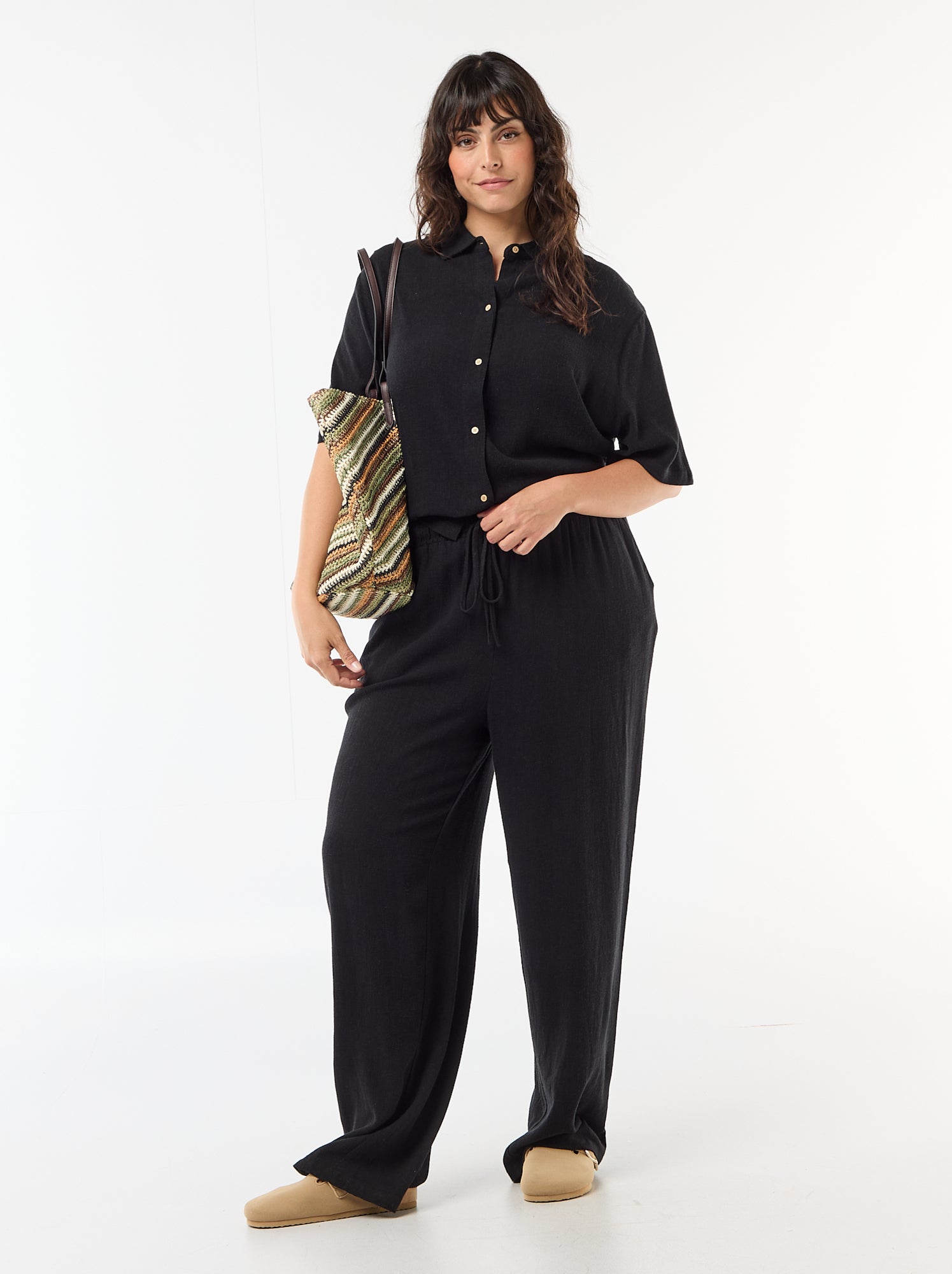 Chemise à manches courtes boutonnée - Noir