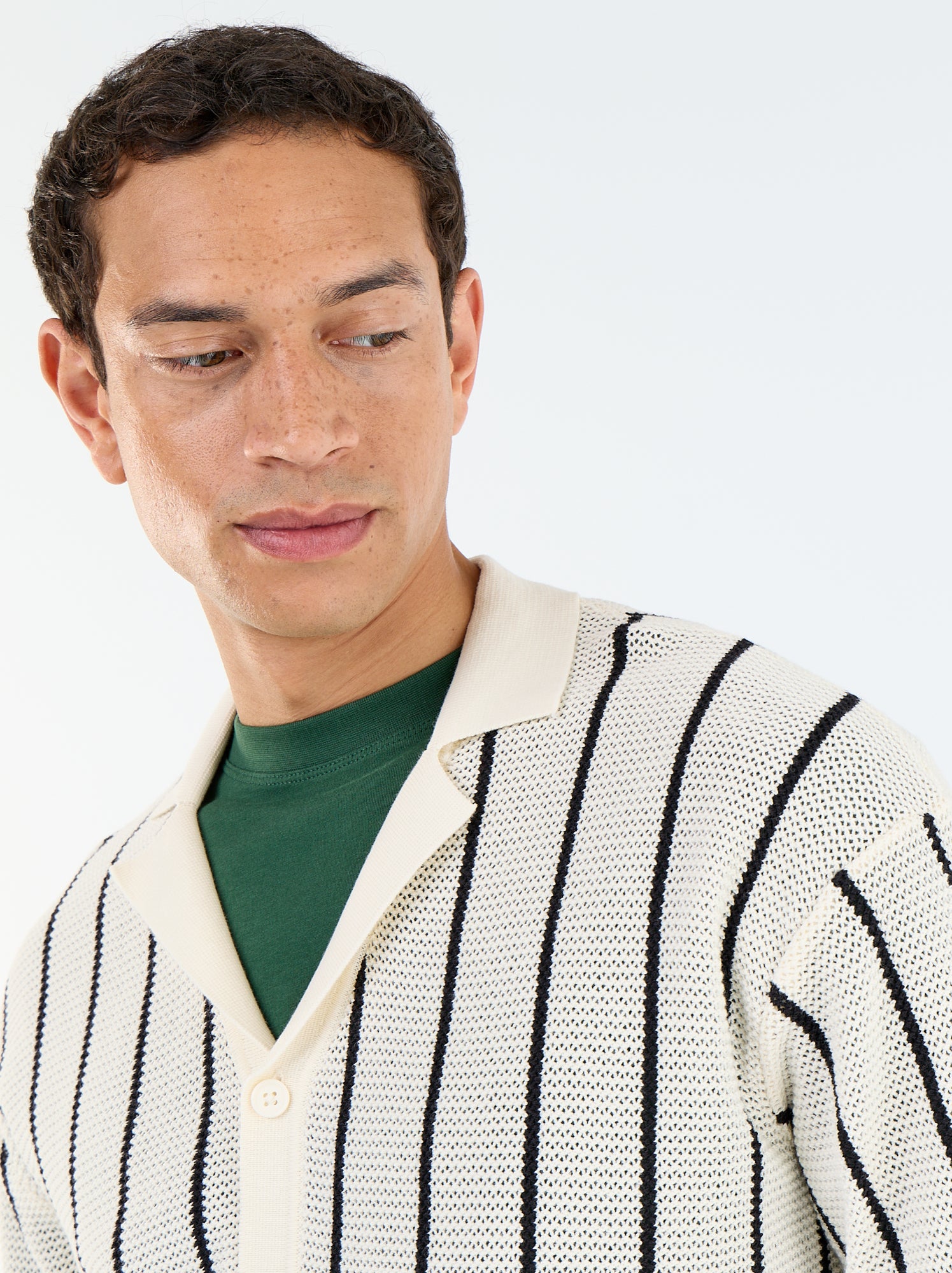 Chemise à manches courtes en maille ajourée - Beige