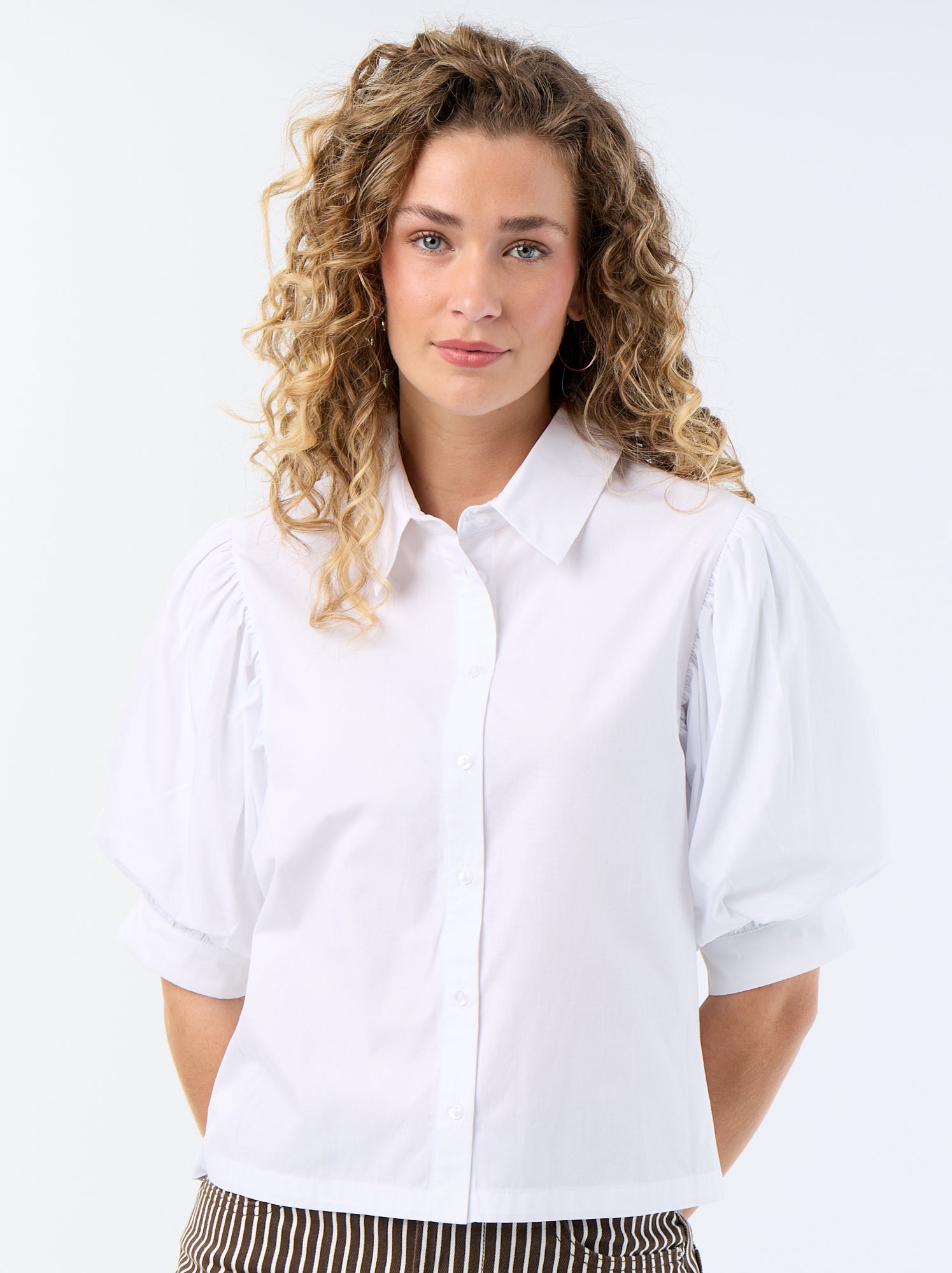 Chemise à manches courtes forme ballon - Blanc