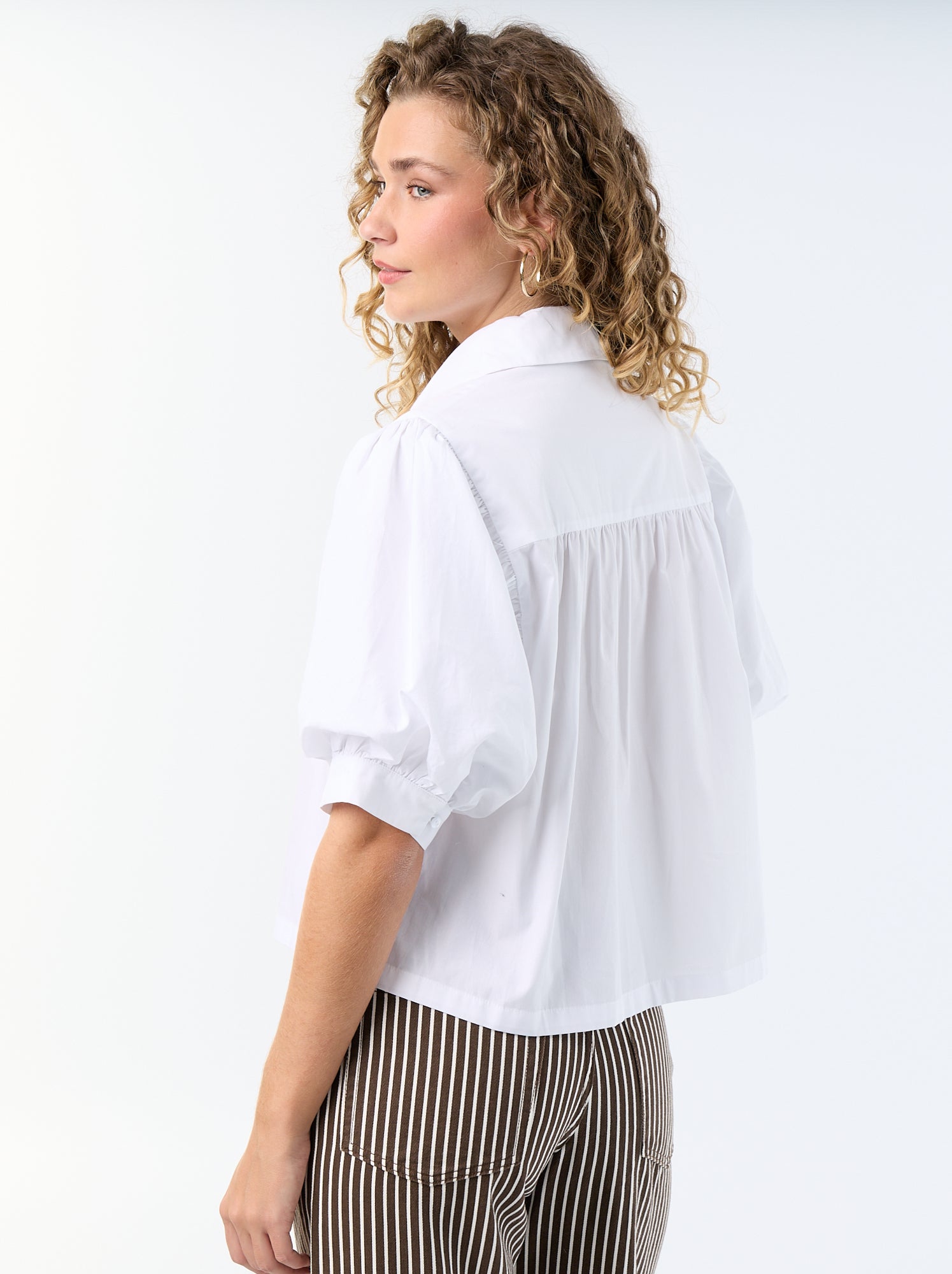 Chemise à manches courtes forme ballon - Blanc
