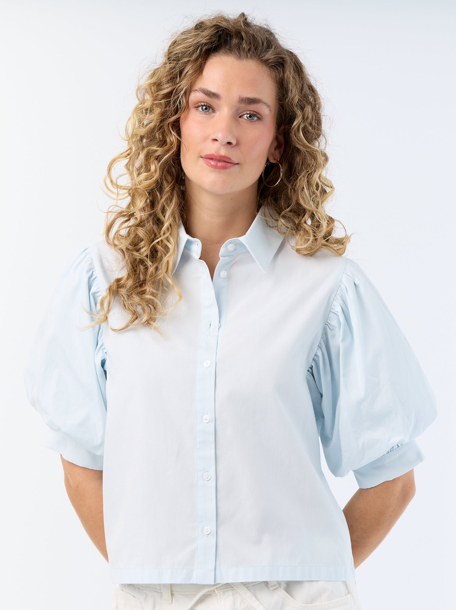 Chemise à manches courtes forme ballon - Bleu