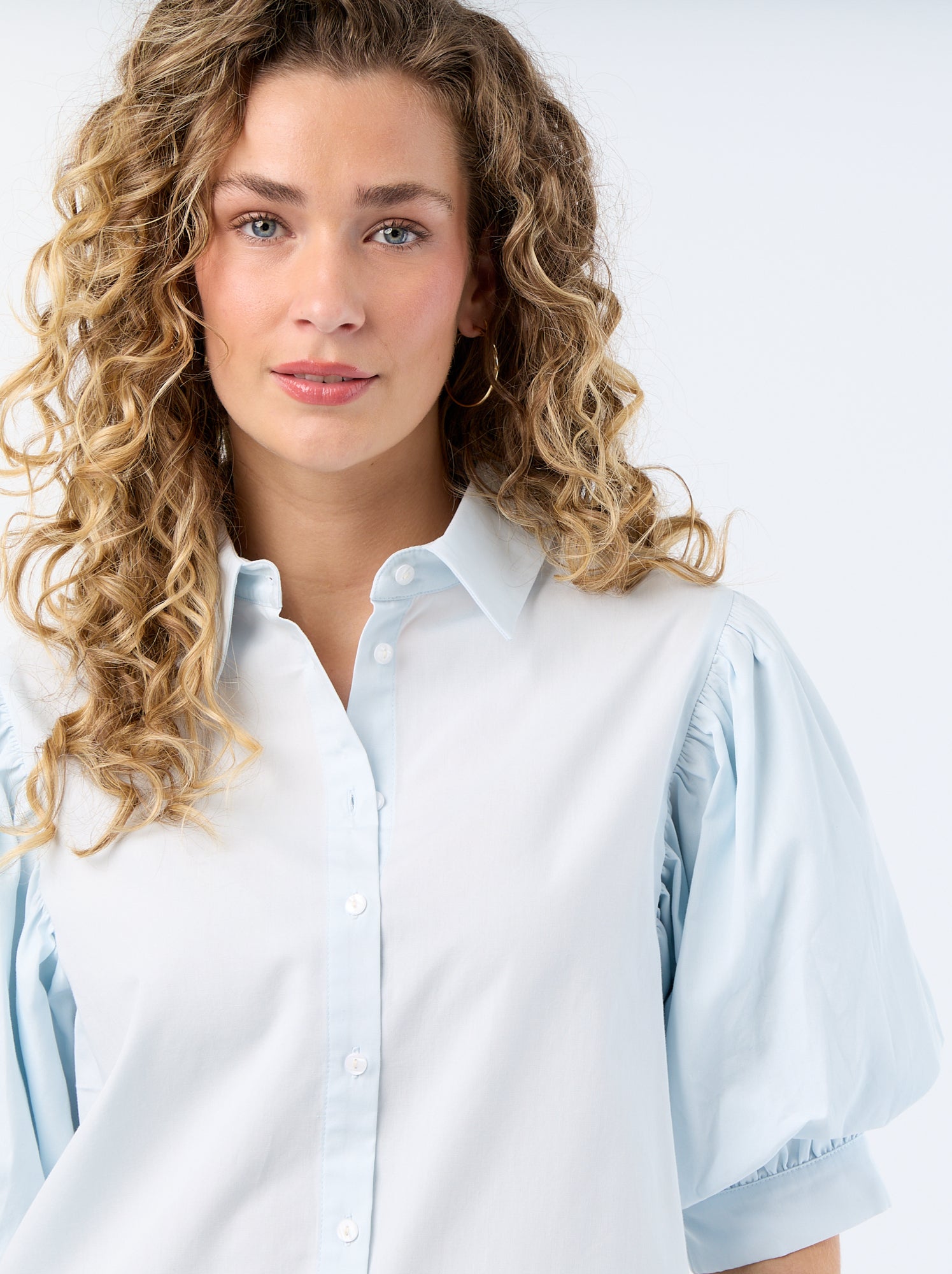 Chemise à manches courtes forme ballon - Bleu