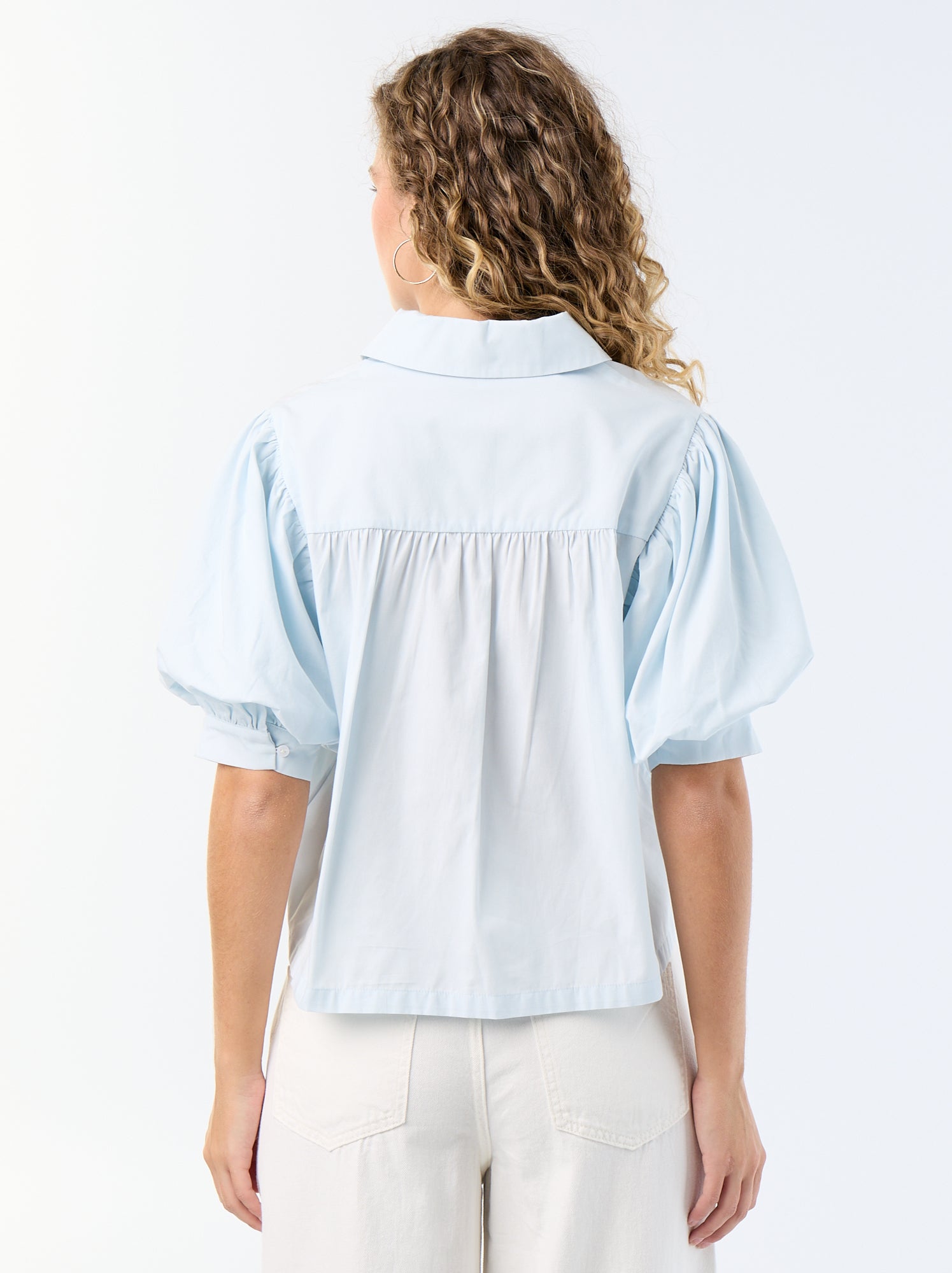 Chemise à manches courtes forme ballon - Bleu
