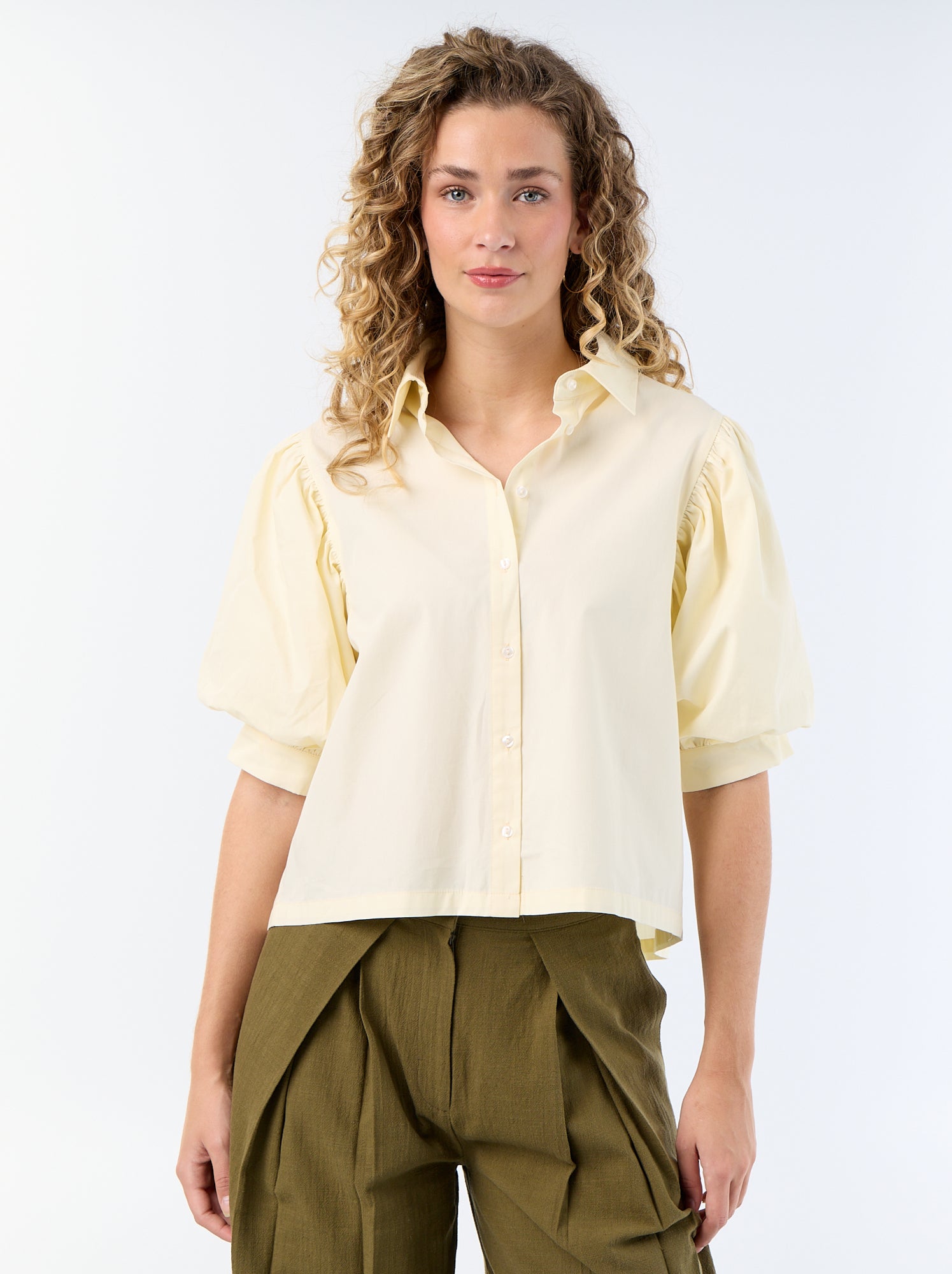 Chemise à manches courtes forme ballon - Jaune