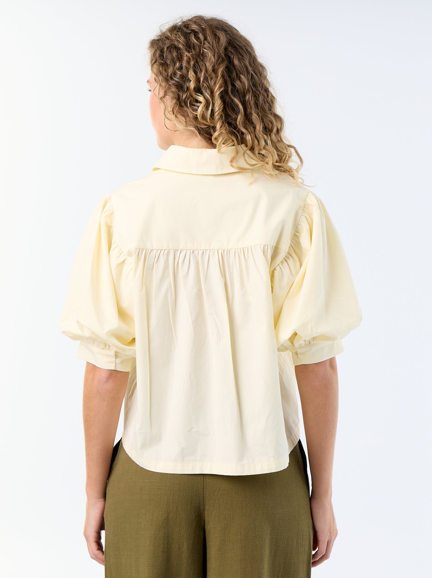 Chemise à manches courtes forme ballon - Jaune