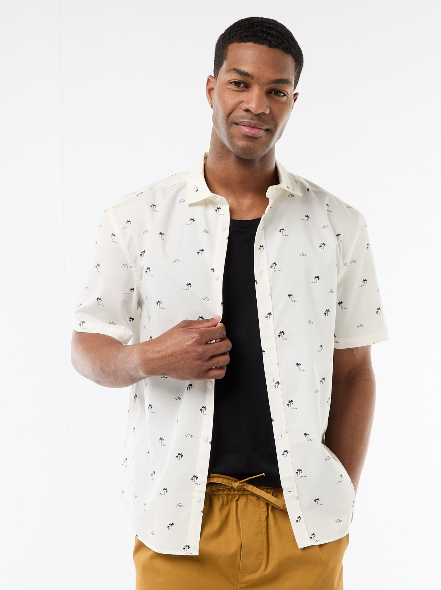 Chemise à manches courtes ouverture boutonnée - Blanc