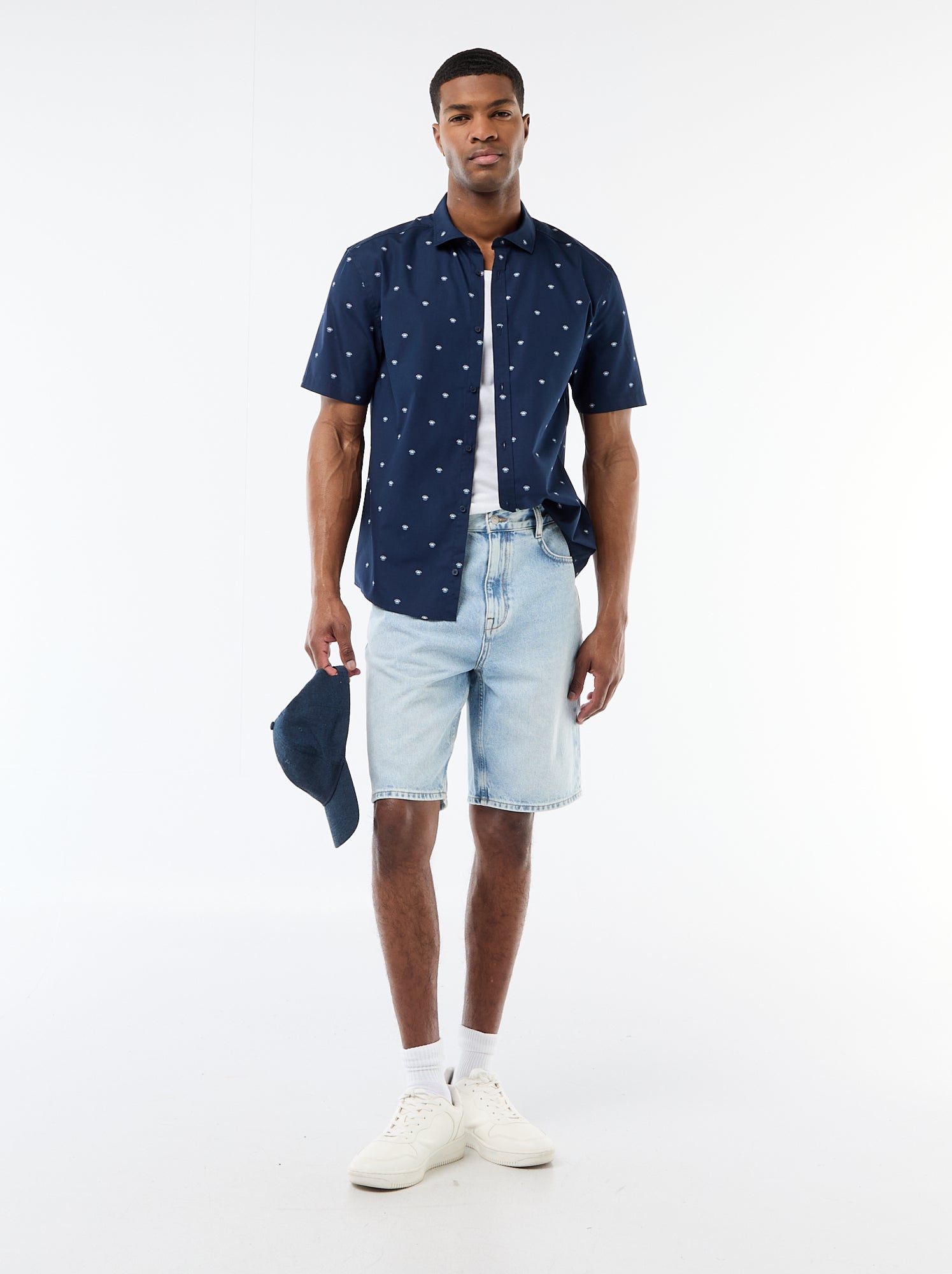 Chemise à manches courtes ouverture boutonnée - Bleu (FMK93_1)