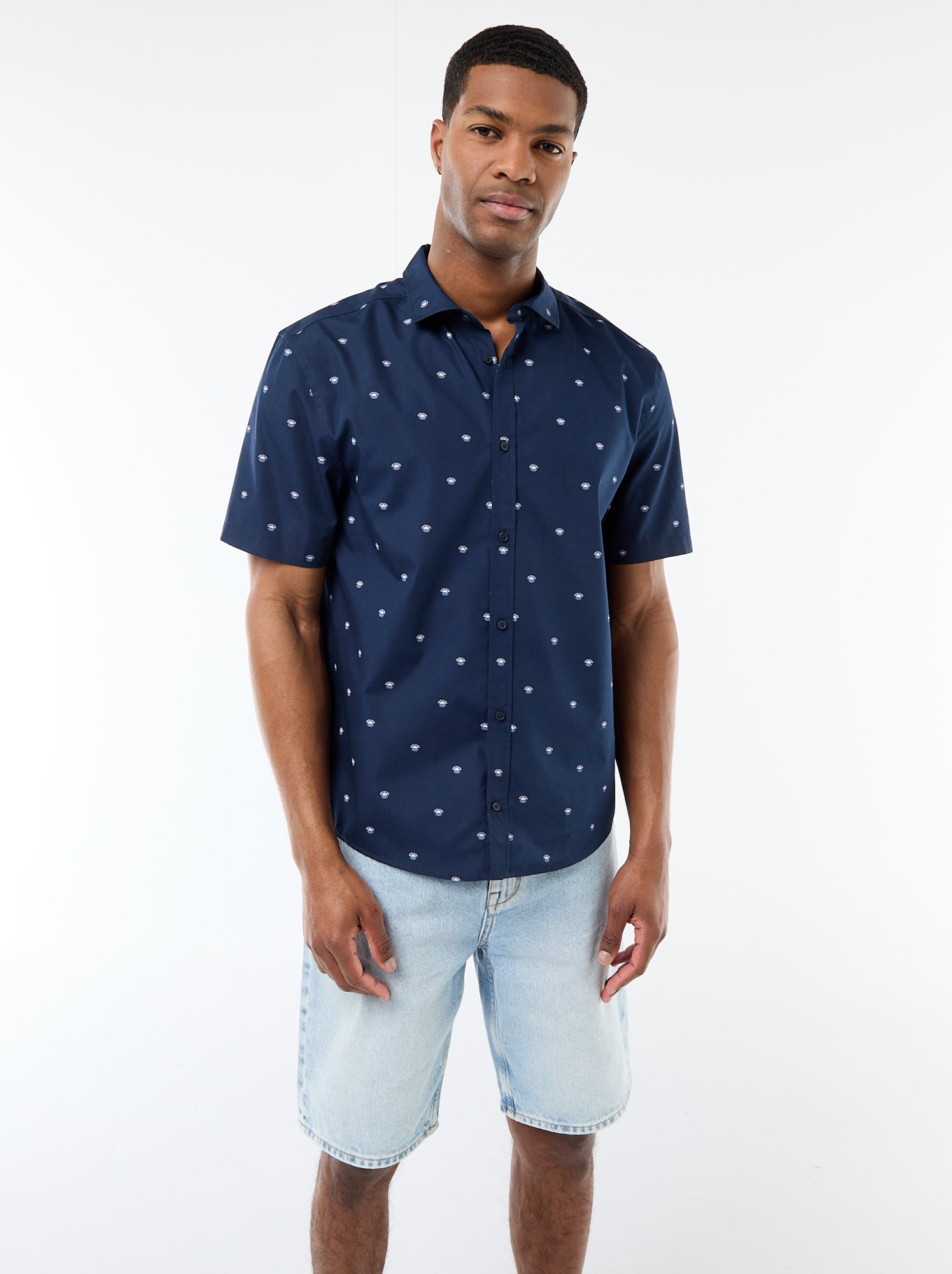 Chemise à manches courtes ouverture boutonnée - Bleu (FMK93_1)