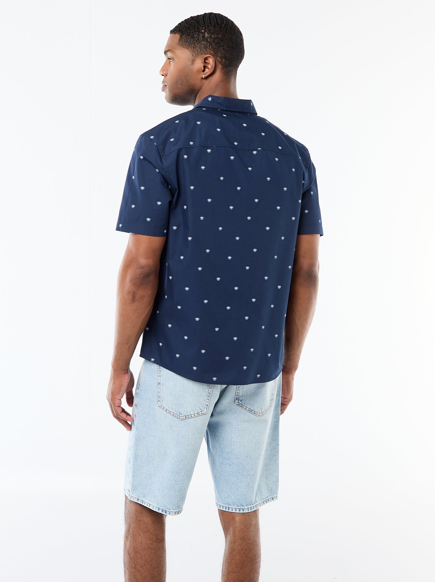 Chemise à manches courtes ouverture boutonnée - Bleu (FMK93_1)