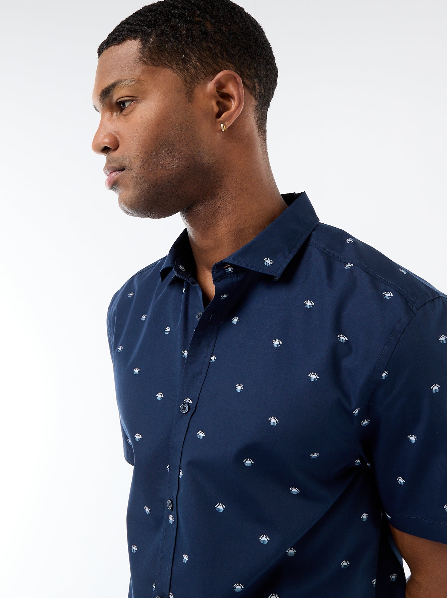 Chemise à manches courtes ouverture boutonnée - Bleu (FMK93_1)