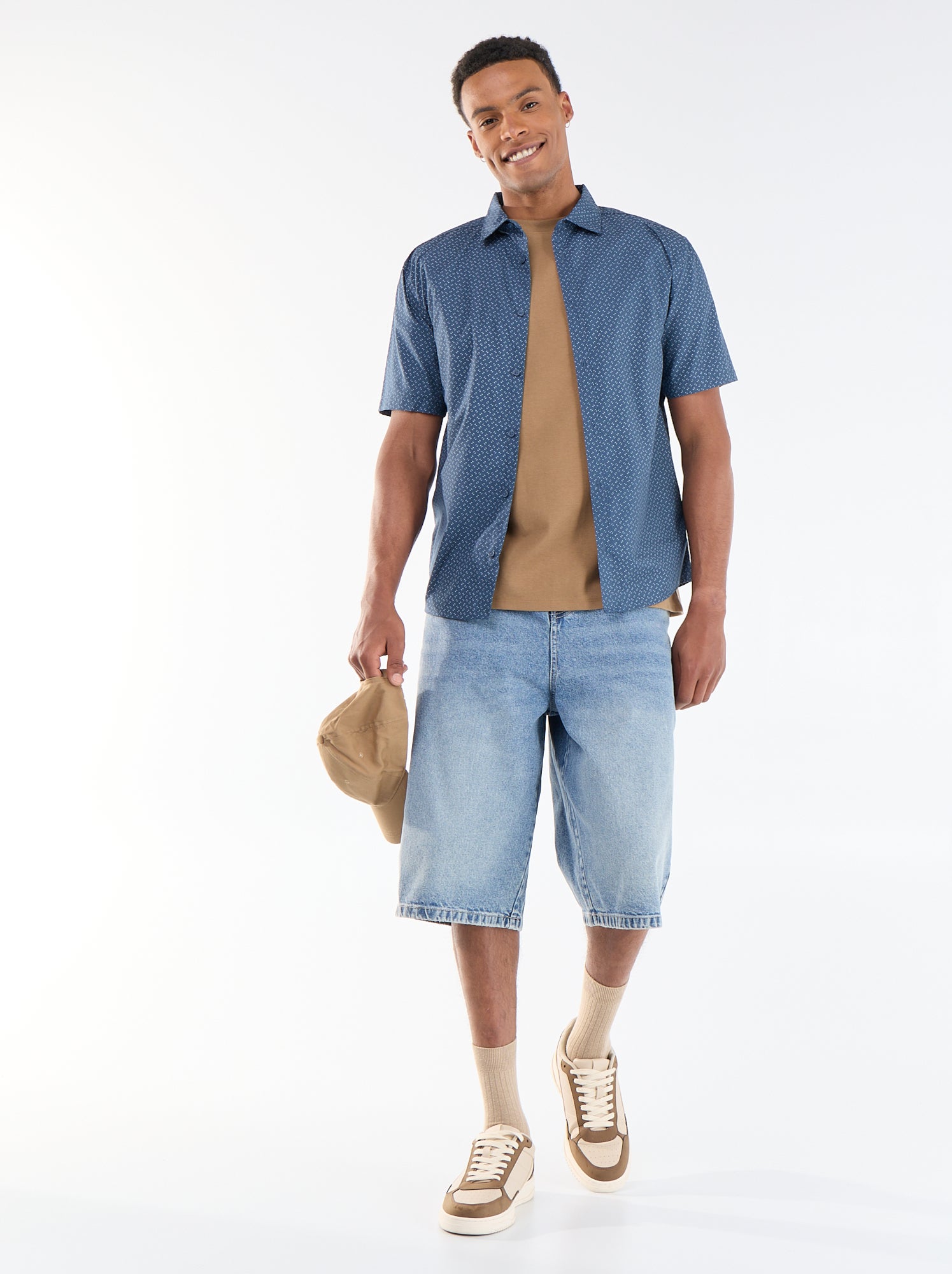 Chemise à manches courtes ouverture boutonnée - Bleu (FMK93_4)