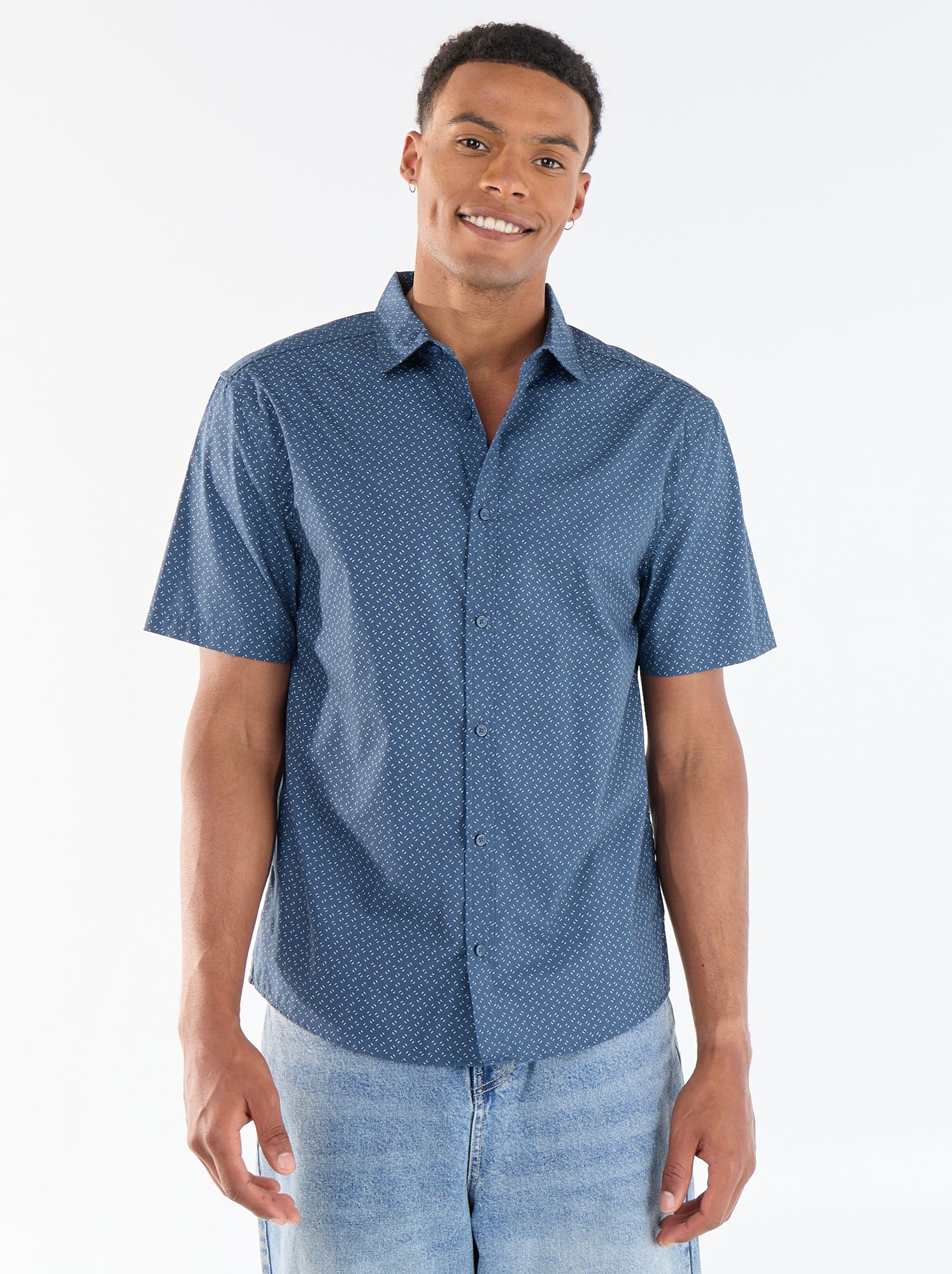 Chemise à manches courtes ouverture boutonnée - Bleu (FMK93_4)