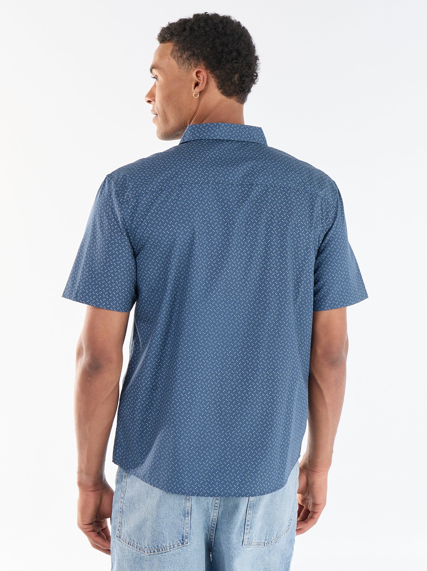 Chemise à manches courtes ouverture boutonnée - Bleu (FMK93_4)