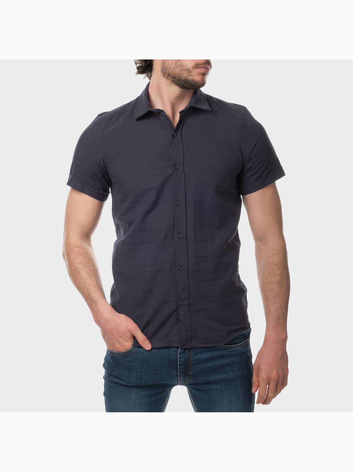 Chemise à manches courtes unie - Bleu marine